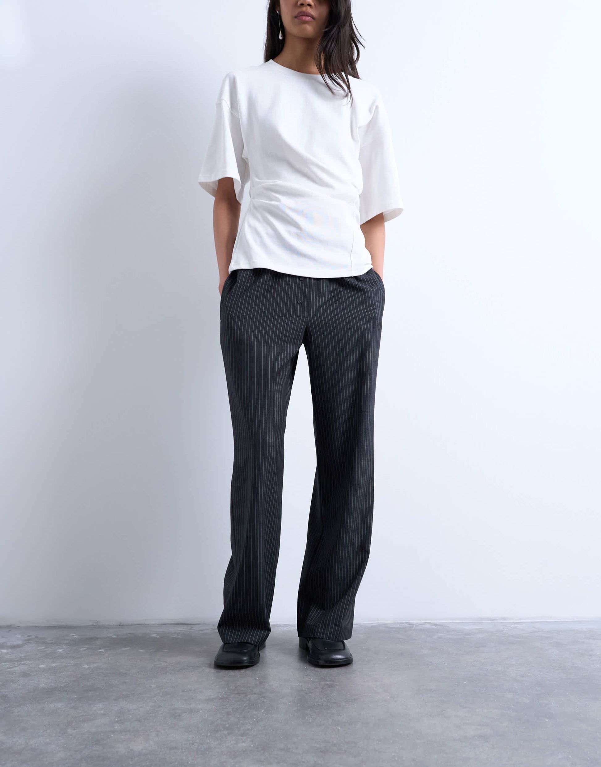 Topshop pinstripe boxer jogger in charcoal