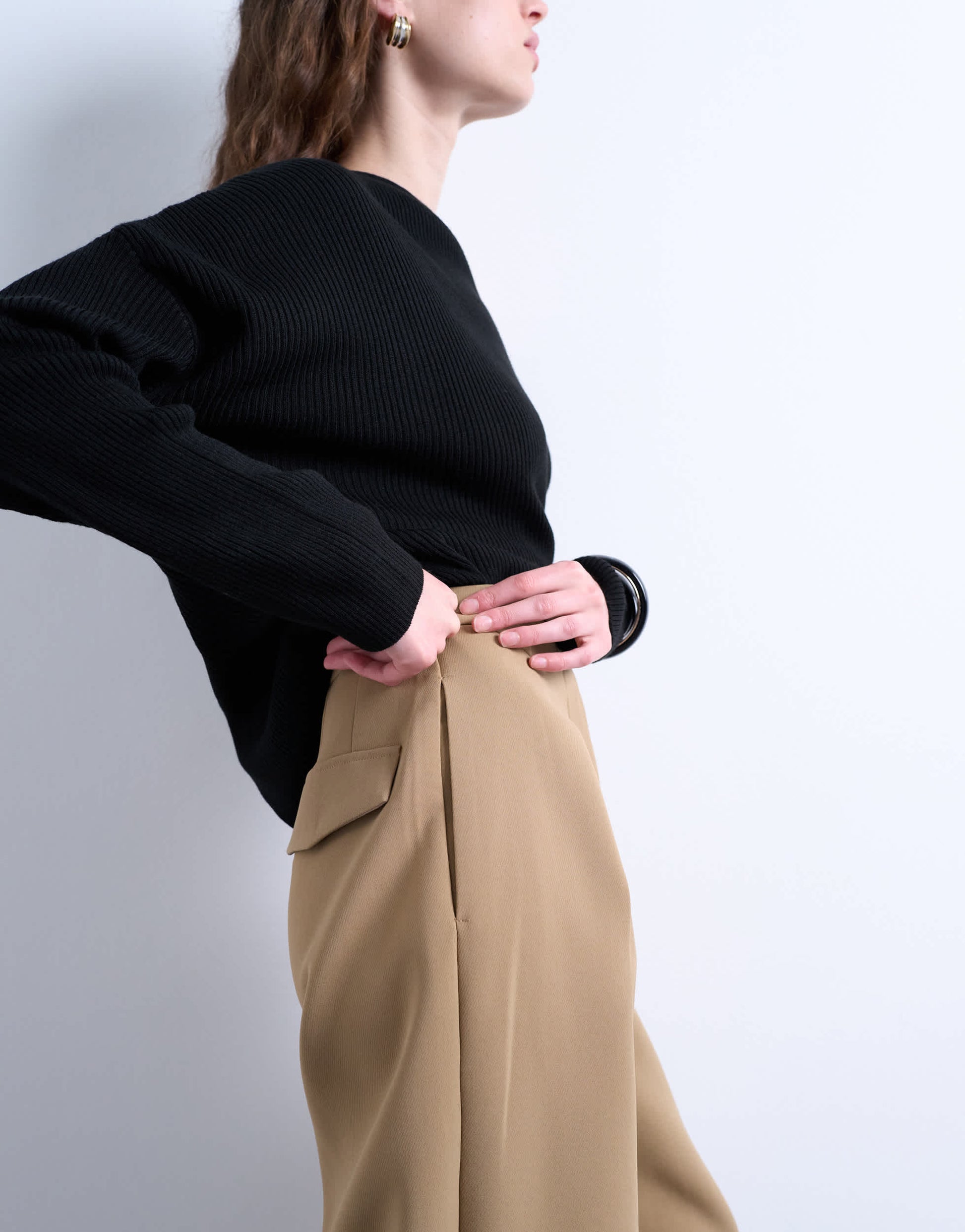 Topshop co ord slouchy clean waist band tailored trouser in taupe