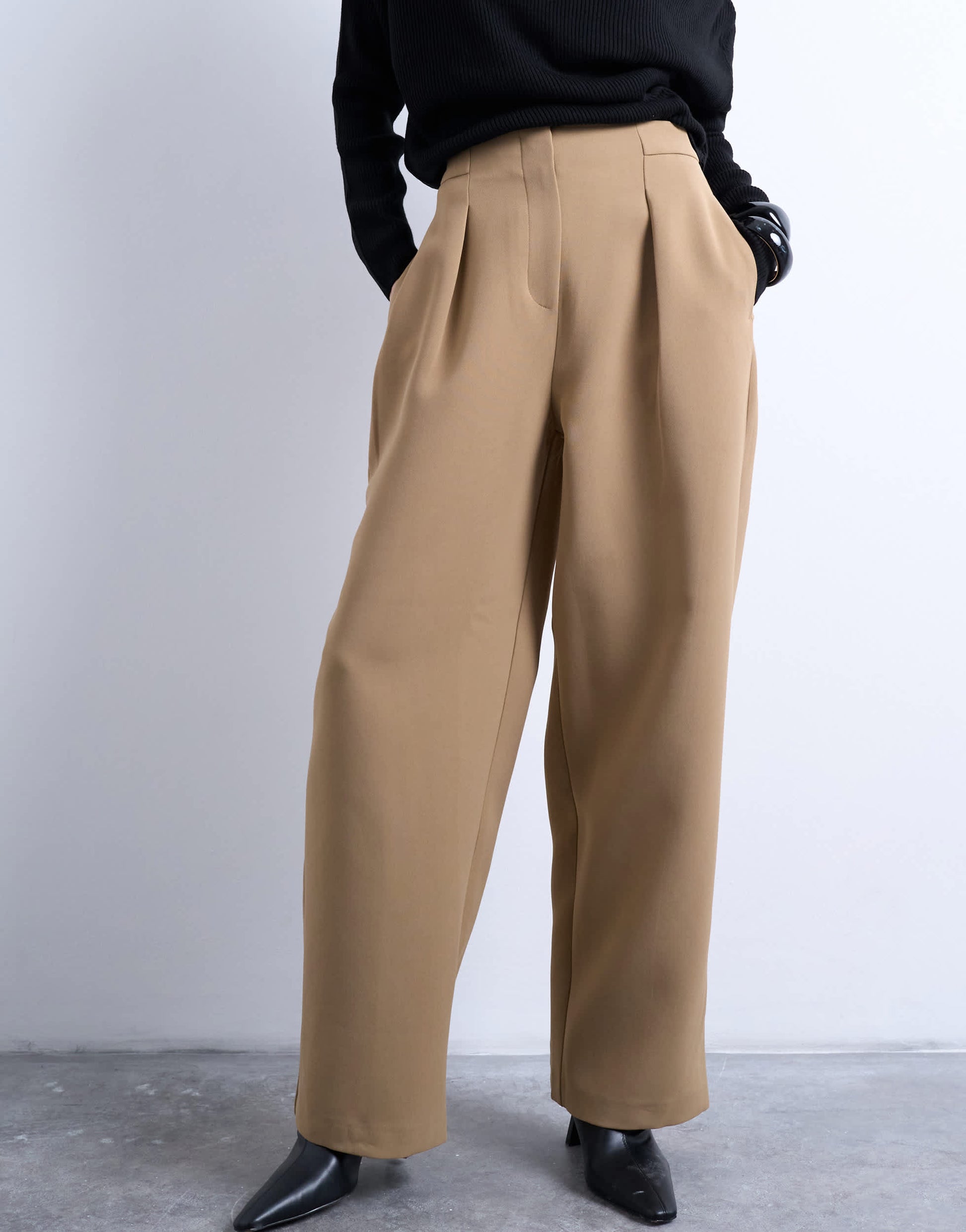 Topshop co ord slouchy clean waist band tailored trouser in taupe