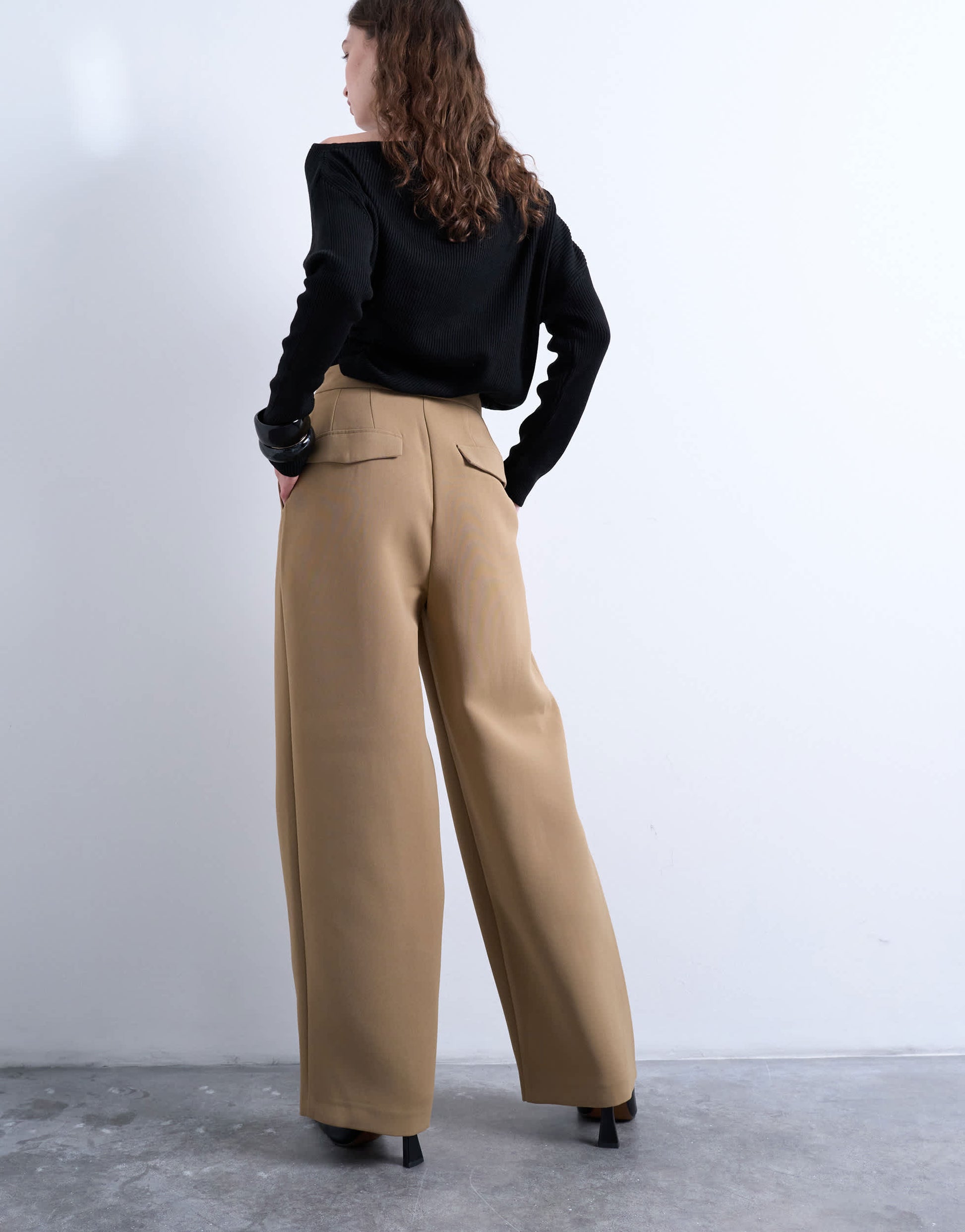 Topshop co ord slouchy clean waist band tailored trouser in taupe