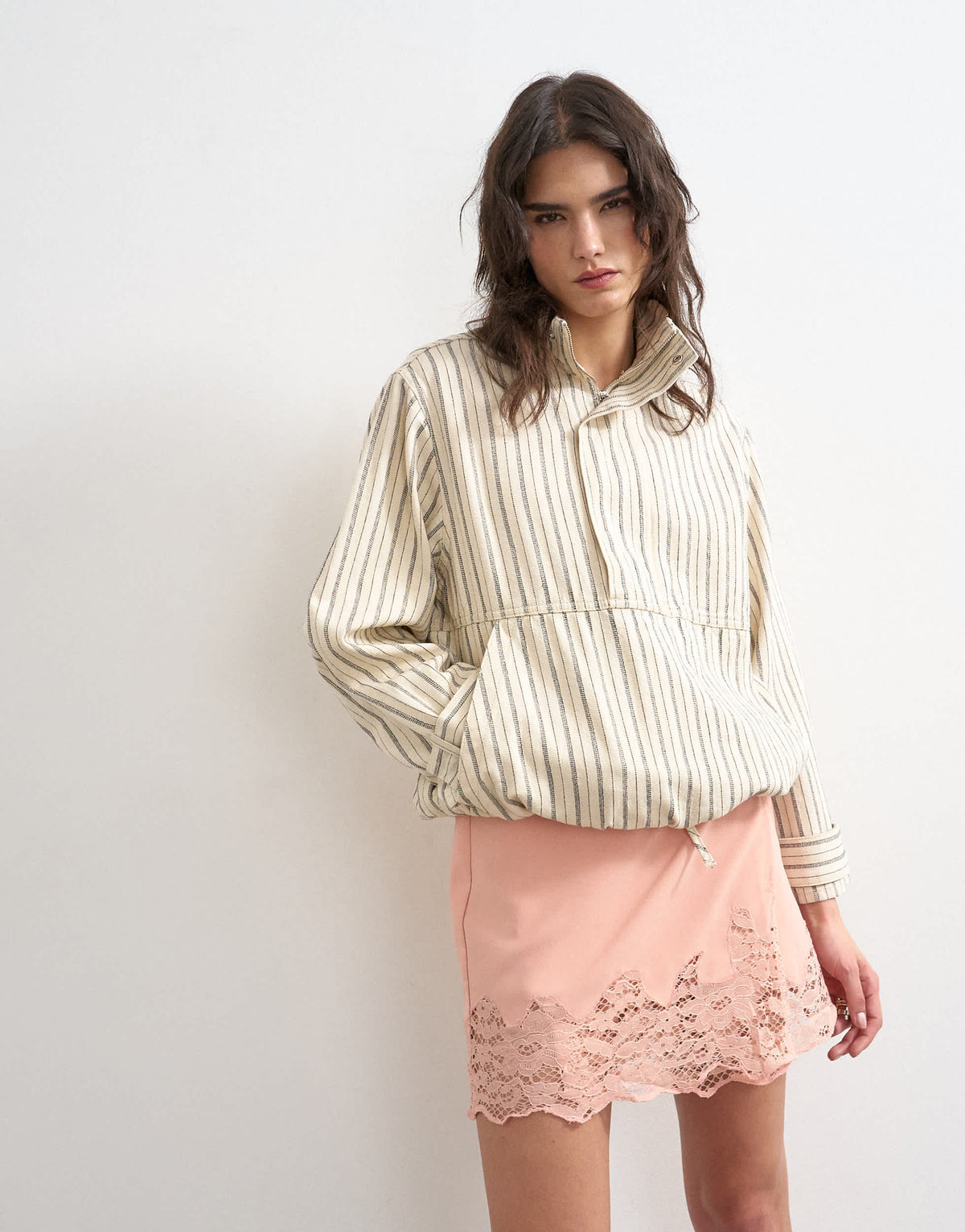 Topshop lace hem wrap mini skirt in pink