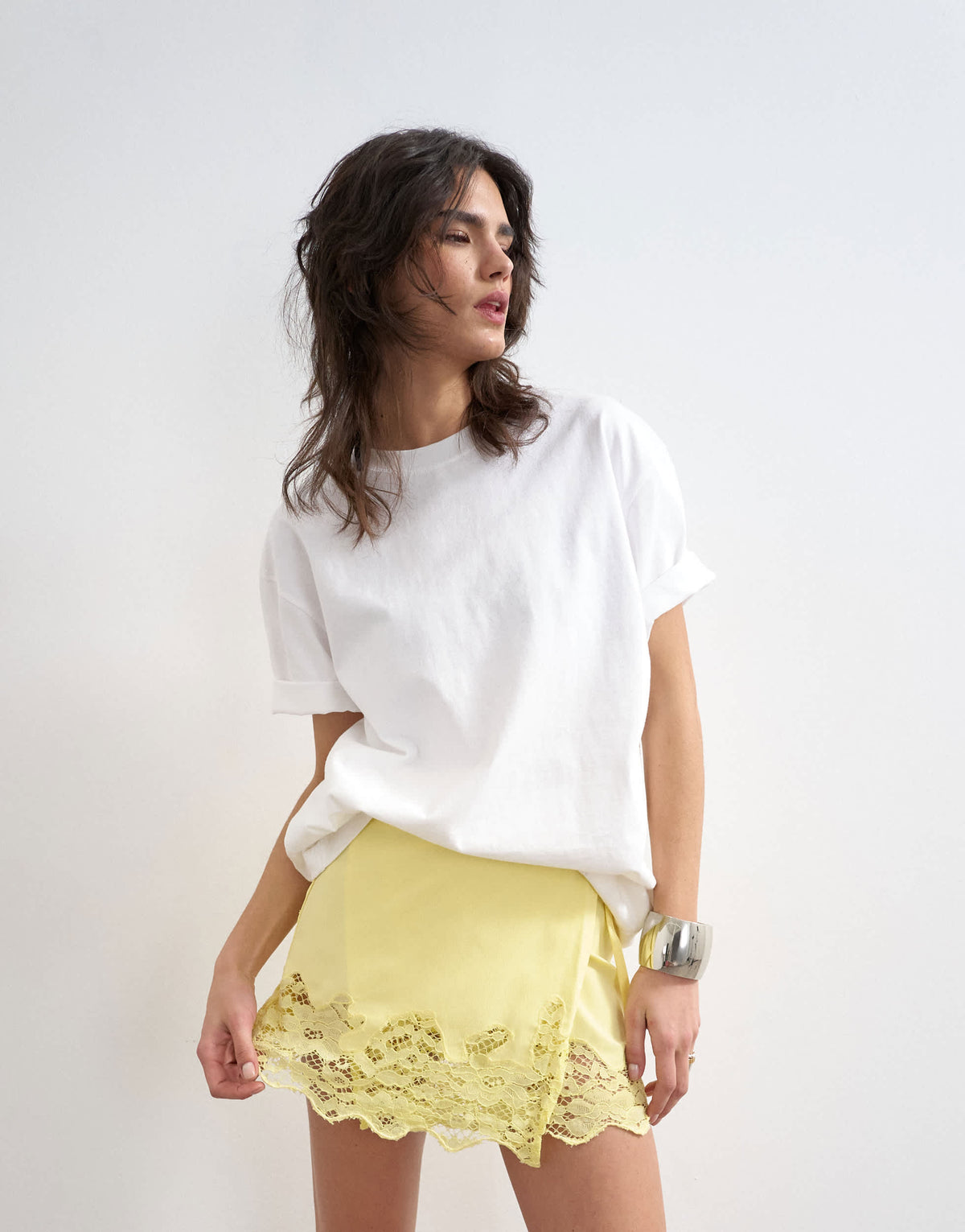 Topshop lace hem wrap mini skirt in buttermilk