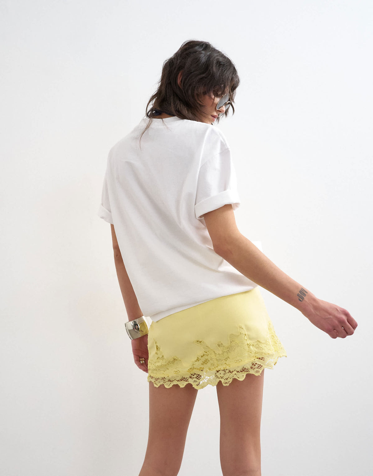Topshop lace hem wrap mini skirt in buttermilk