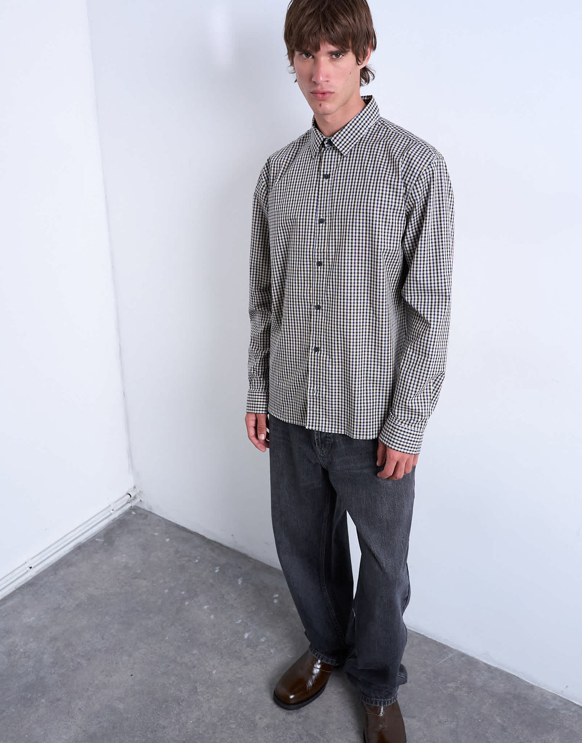 Topman oversized fit check shirt in blue