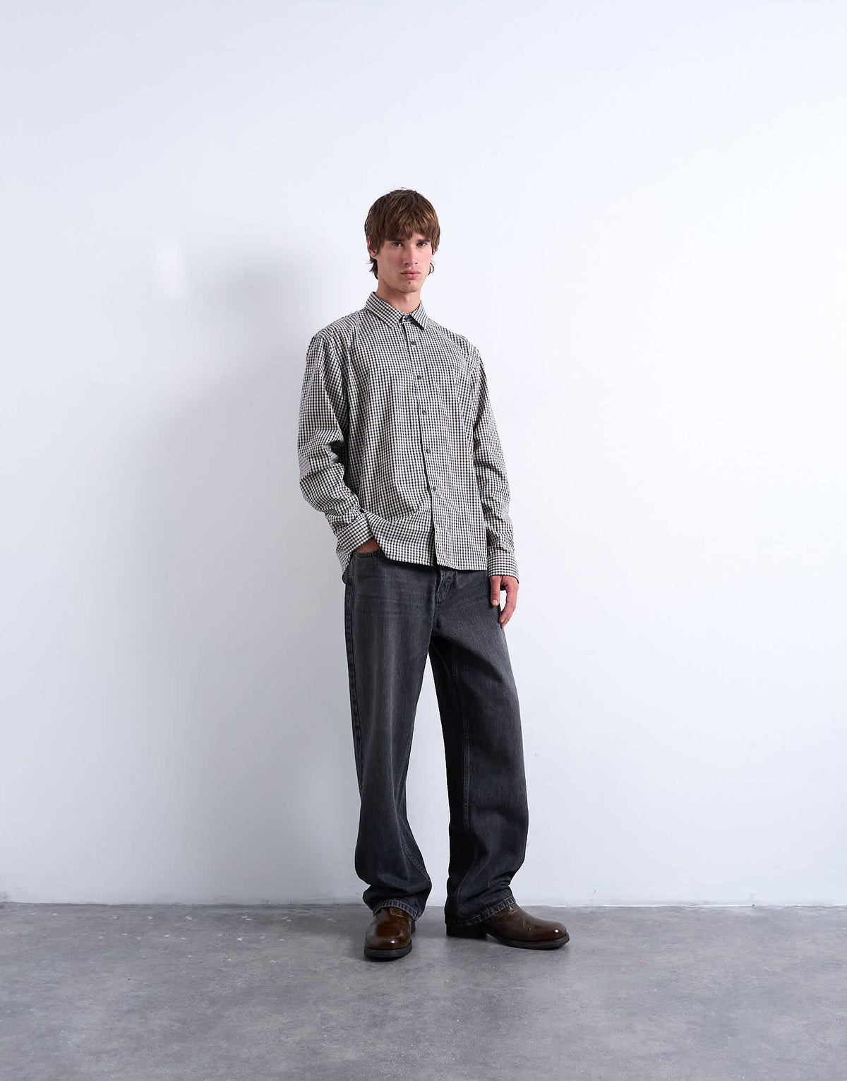 Topman oversized fit check shirt in blue