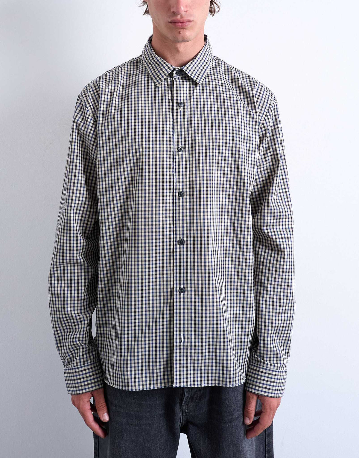 Topman oversized fit check shirt in blue