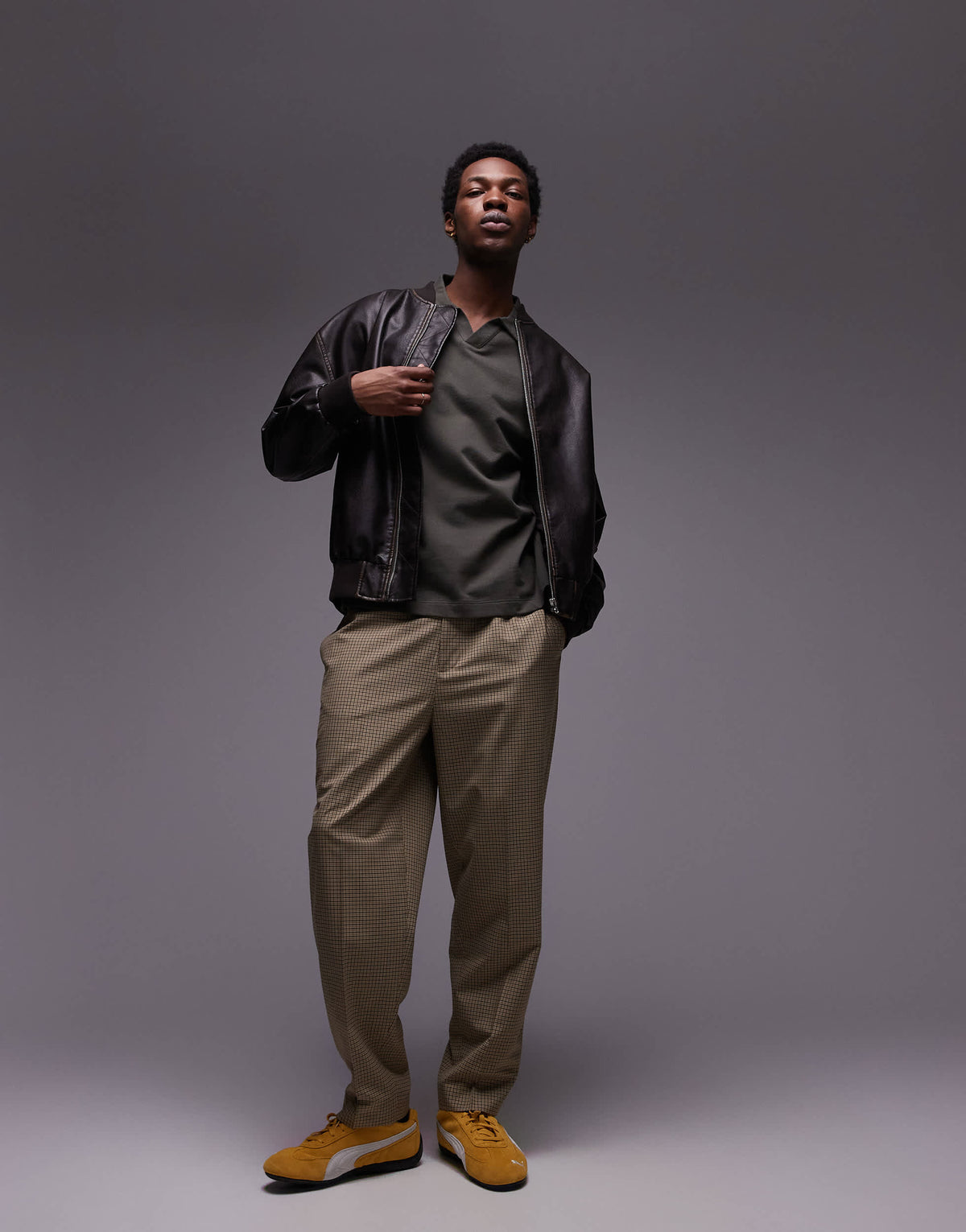 Topman heavyweight crop fit revere polo in khaki