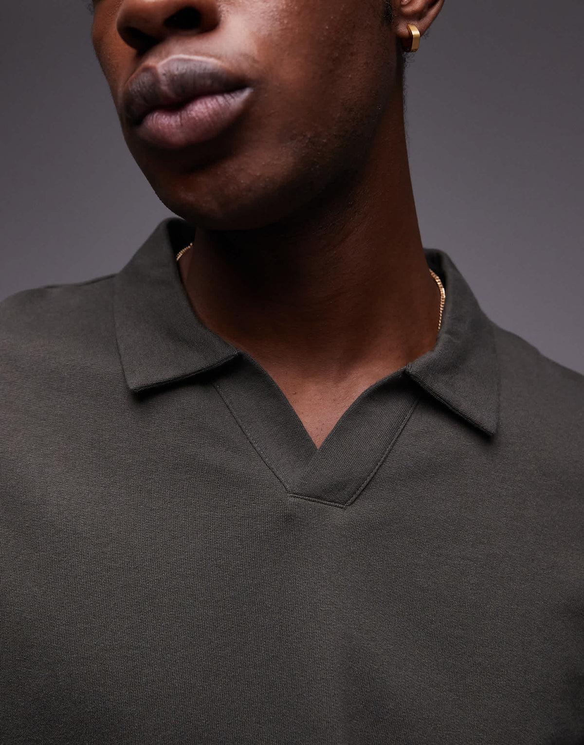 Topman heavyweight crop fit revere polo in khaki