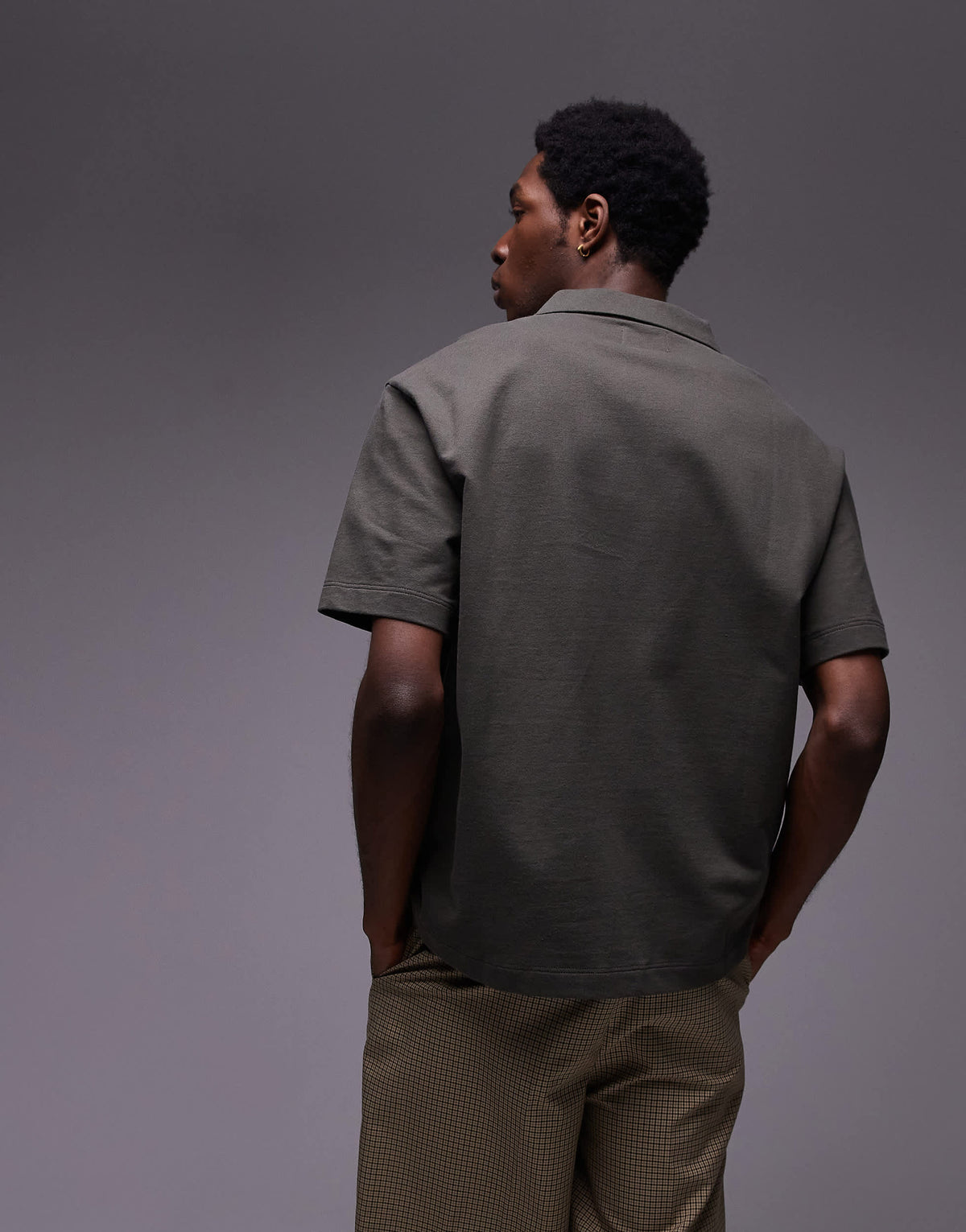 Topman heavyweight crop fit revere polo in khaki