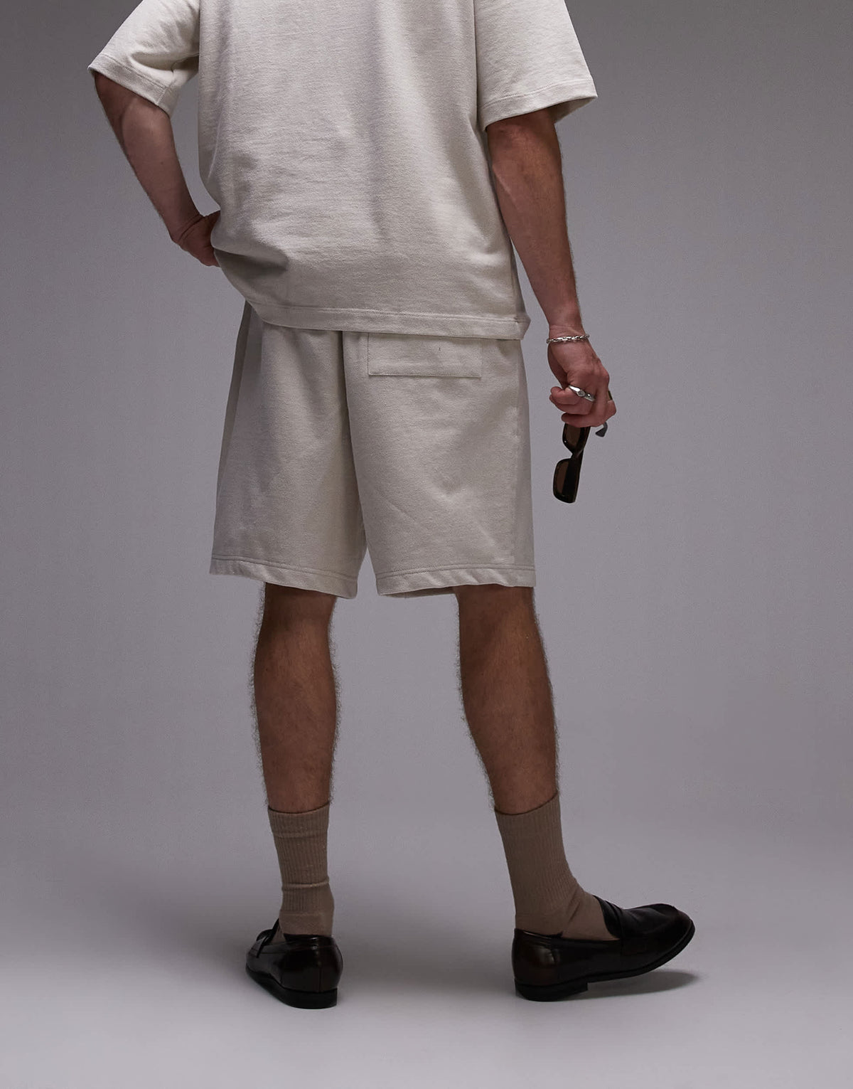 Topman oversized fit linen blend short in stone