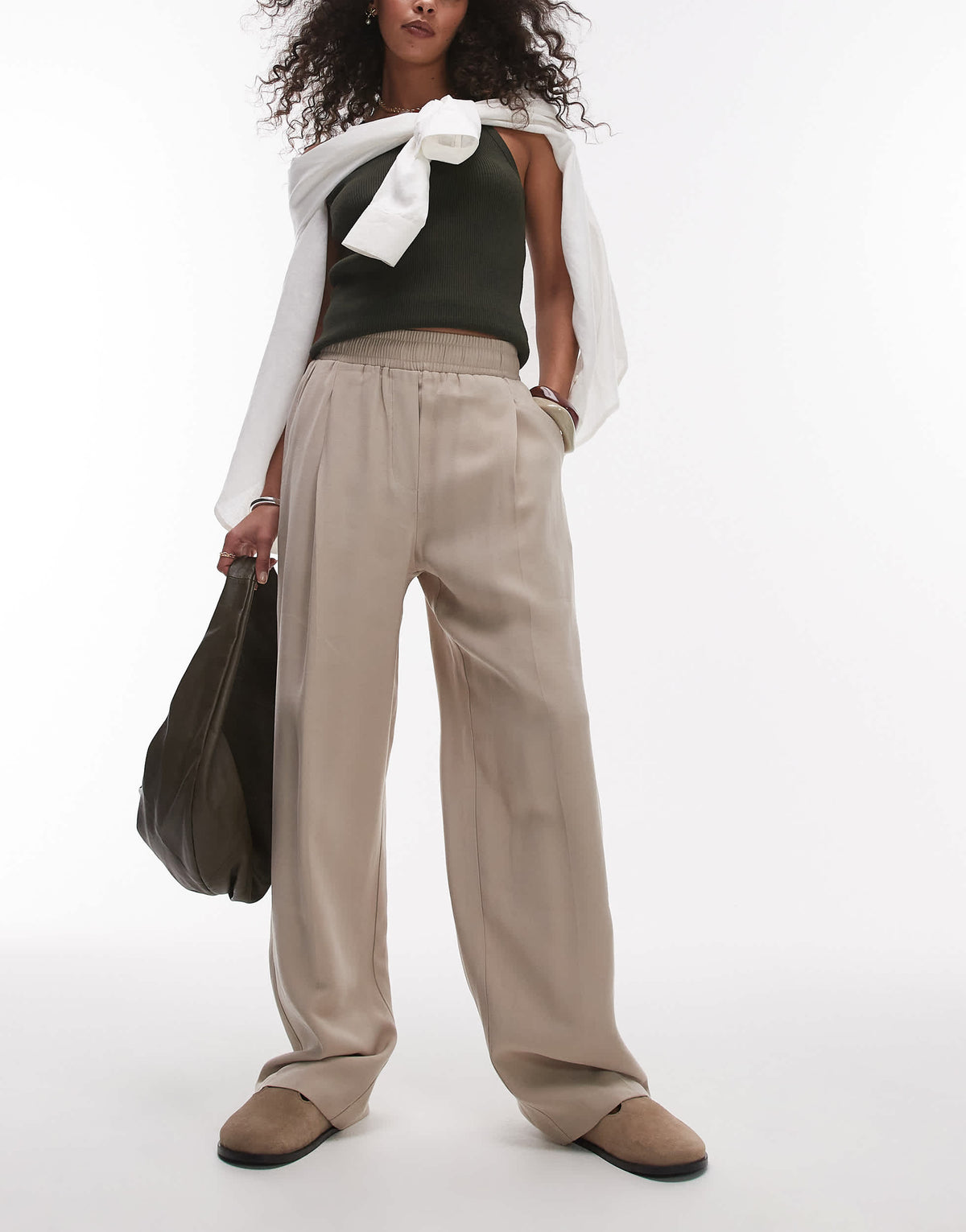 Topshop elasticated waistband tailored jogger trouser in stone