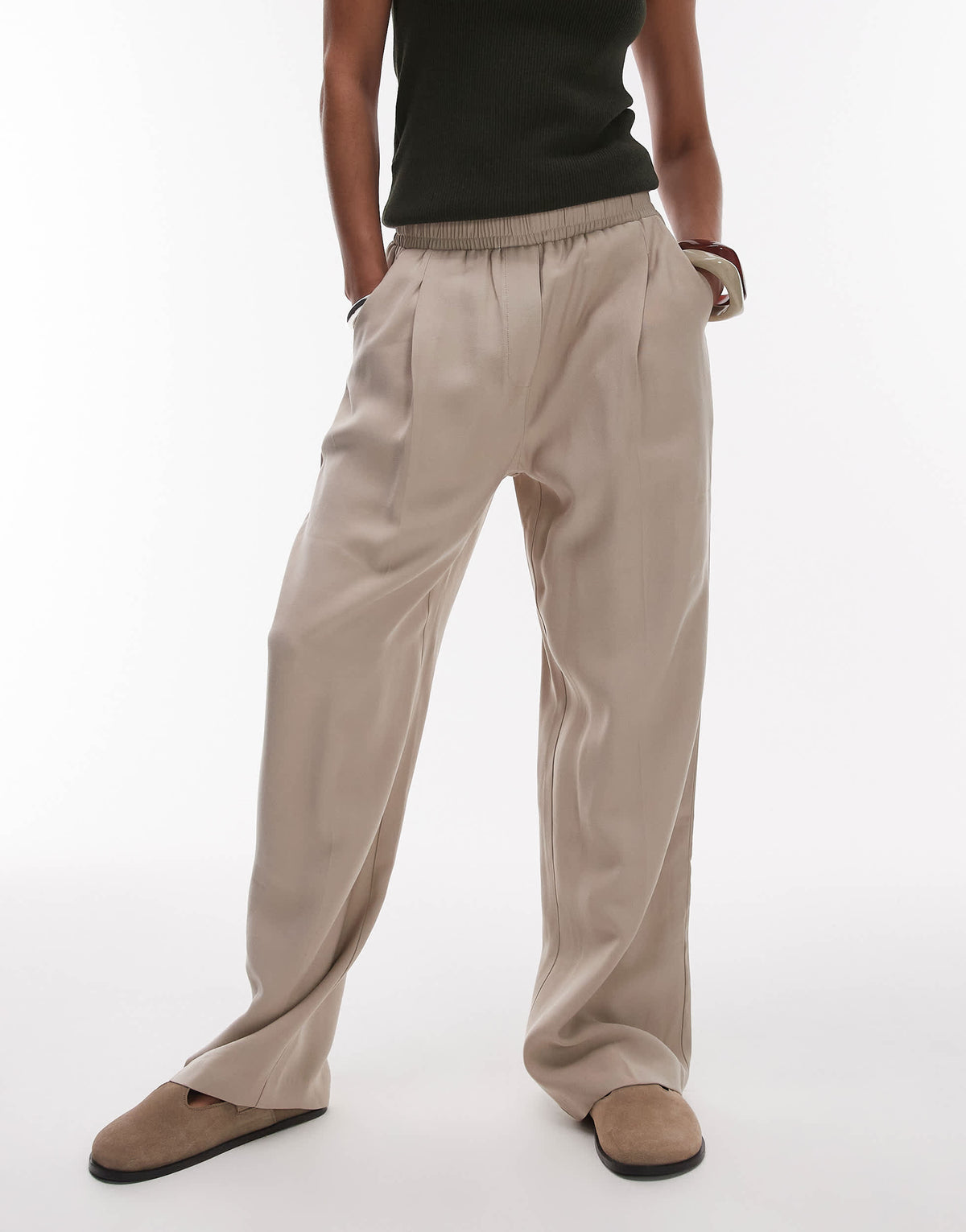 Topshop elasticated waistband tailored jogger trouser in stone