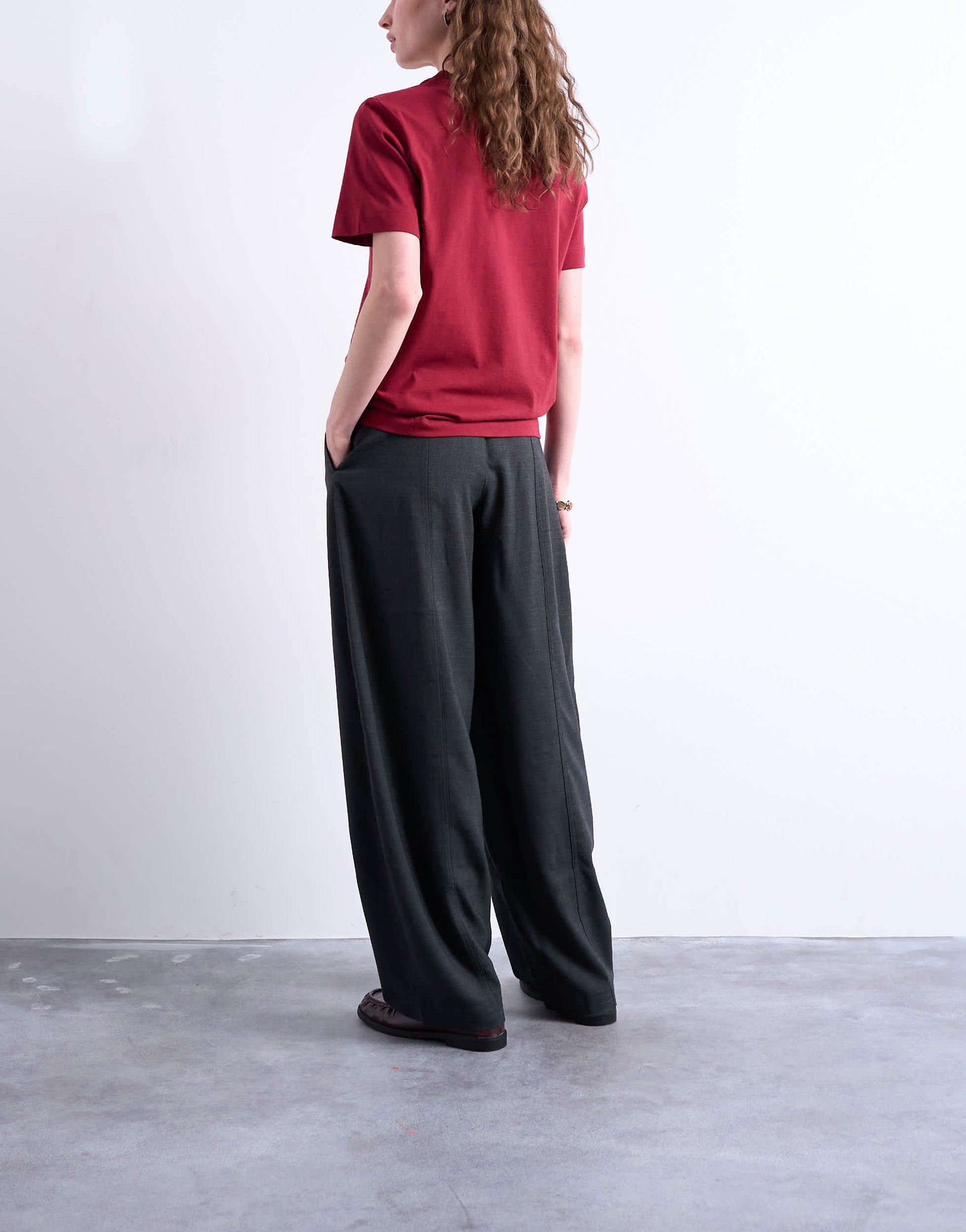 Topshop mid rise balloon leg clean waistband tapered trouser in charcoal
