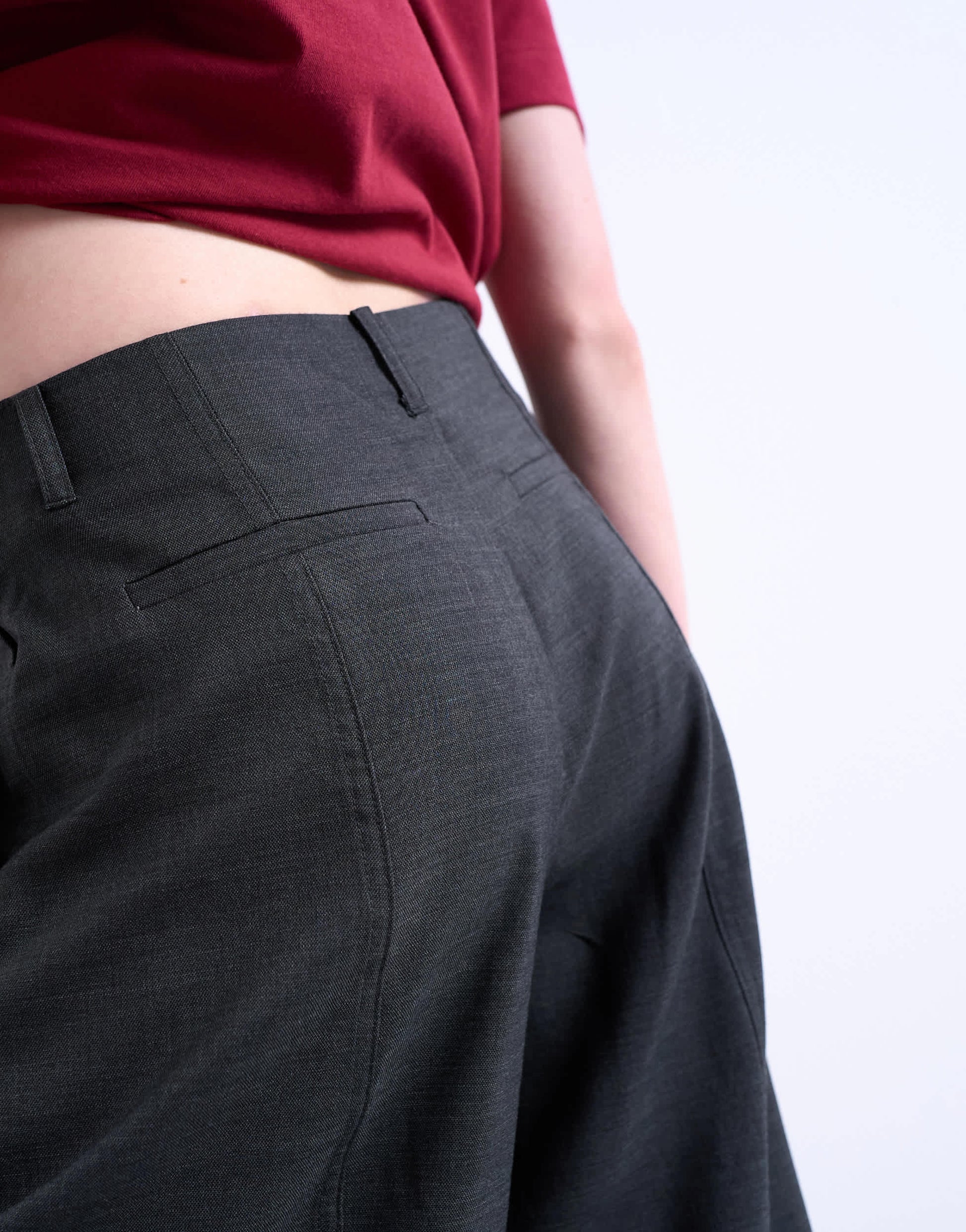 Topshop mid rise balloon leg clean waistband tapered trouser in charcoal