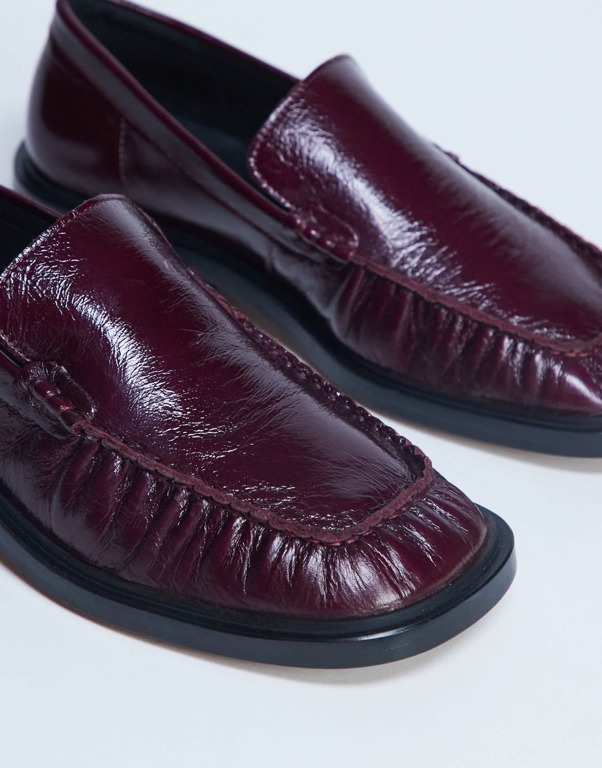 Topshop Premium Clover real leather loafers with ruched detail in burgundy