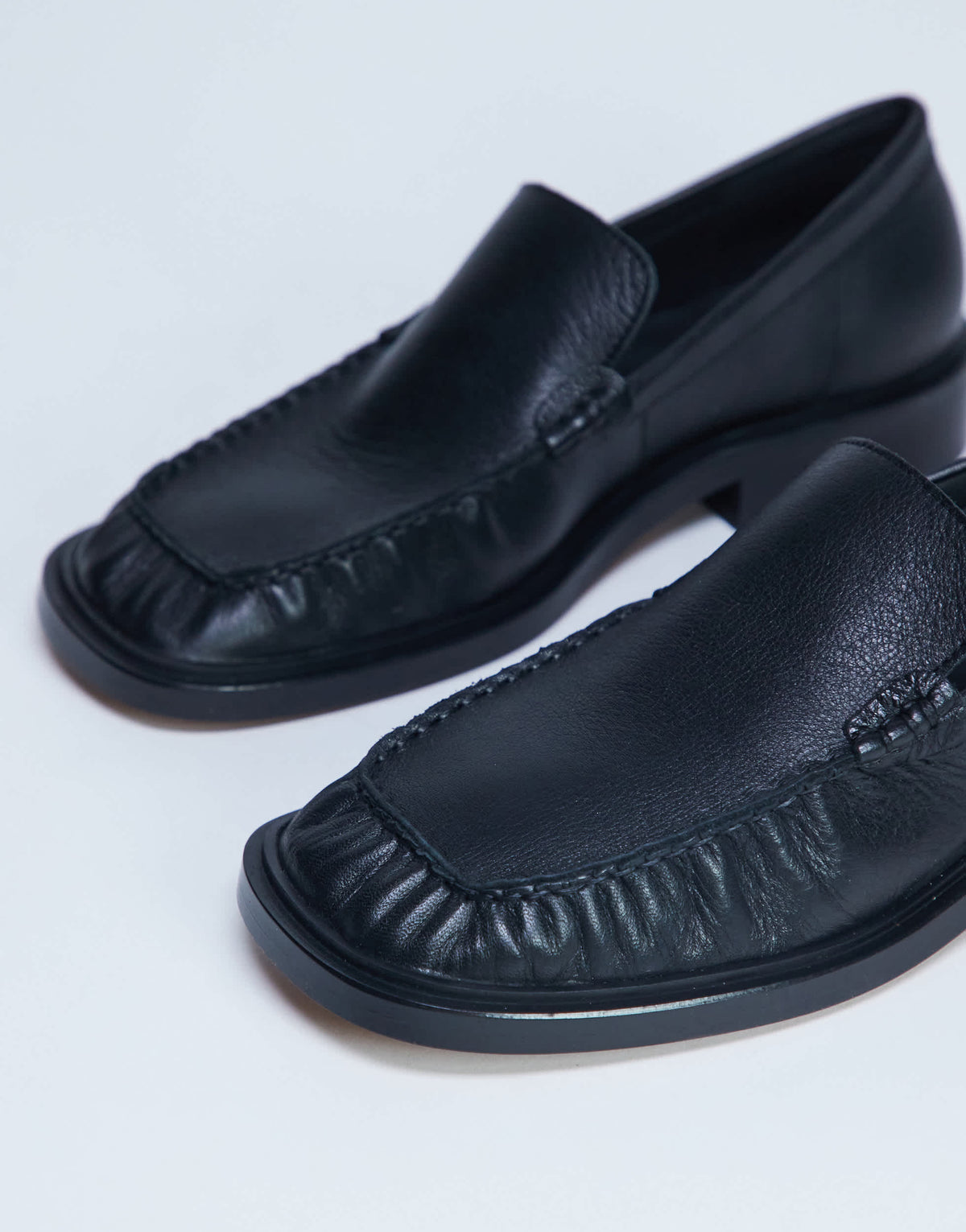 Topshop Premium Clover real leather loafers with ruched detail in black