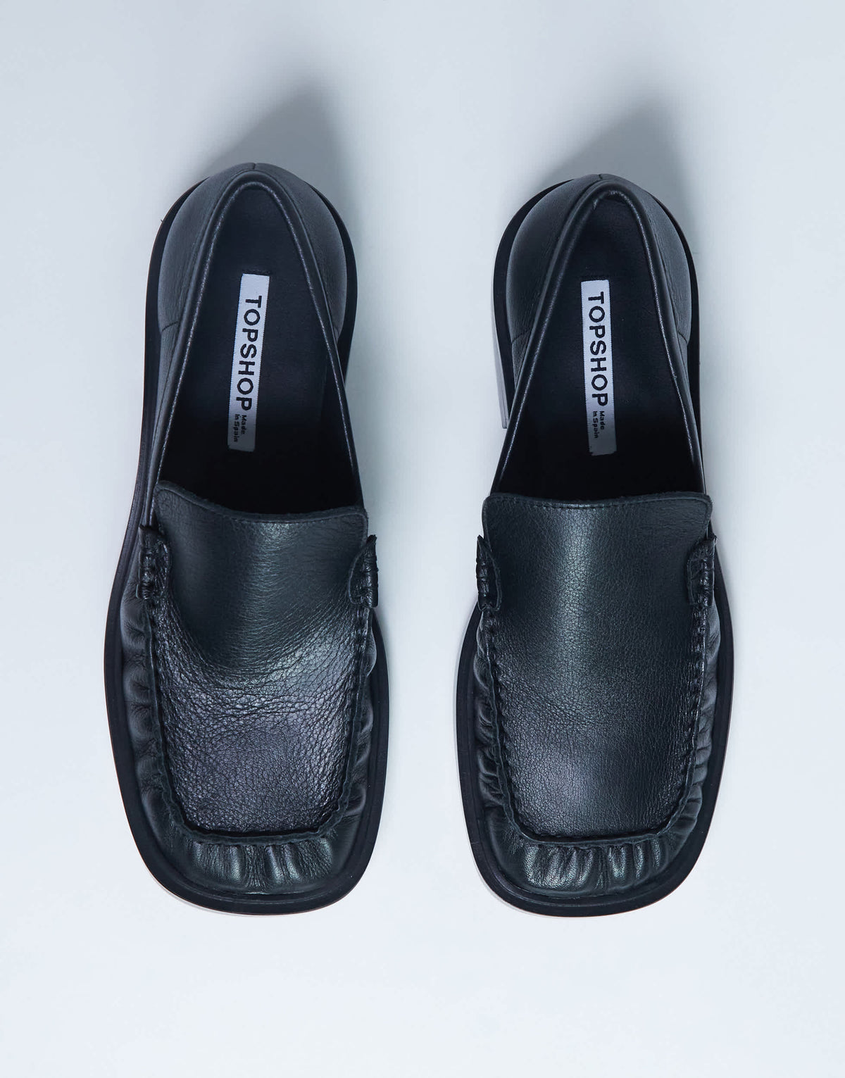 Topshop Premium Clover real leather loafers with ruched detail in black