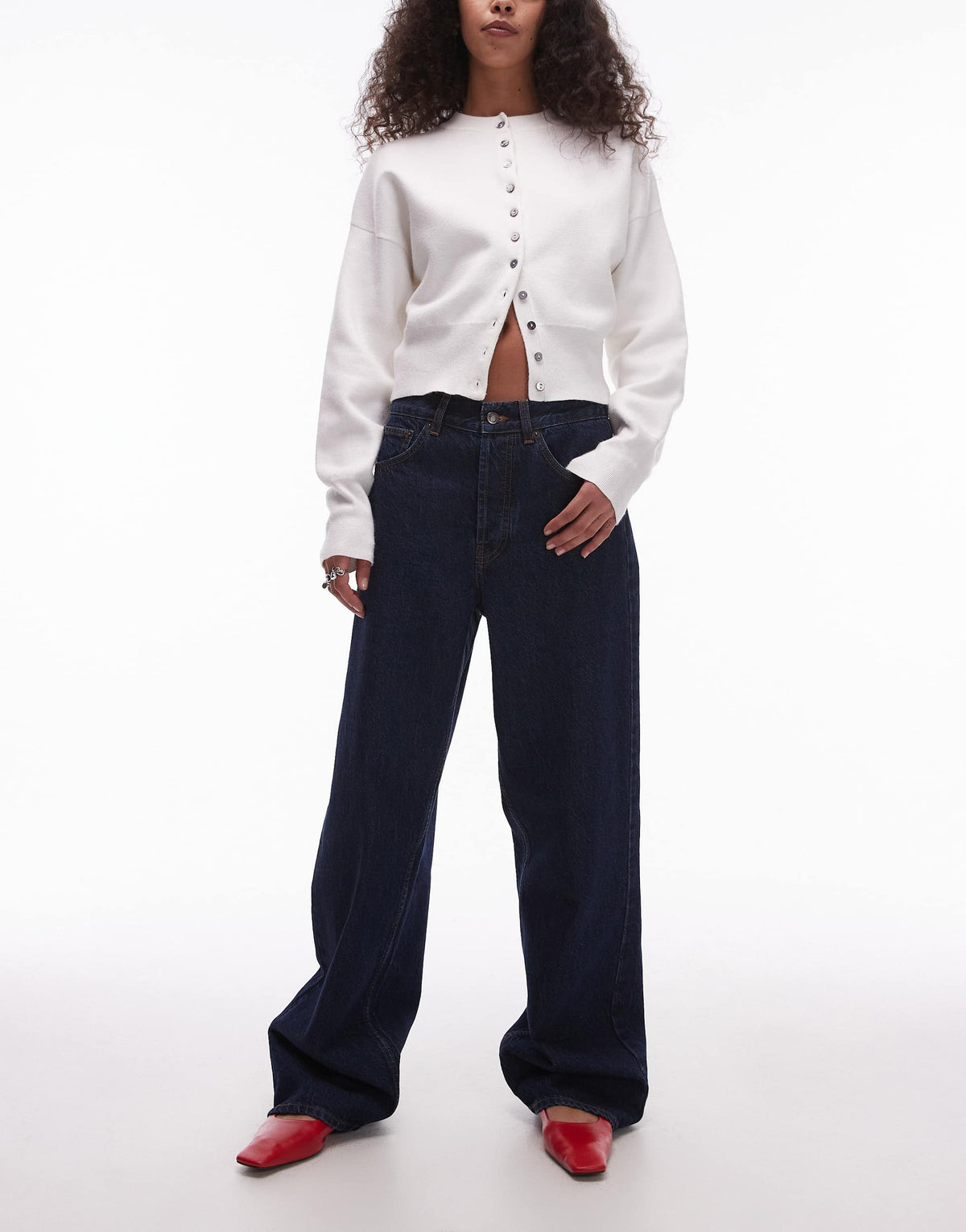 Topshop mid rise loose fit jean in rinse wash