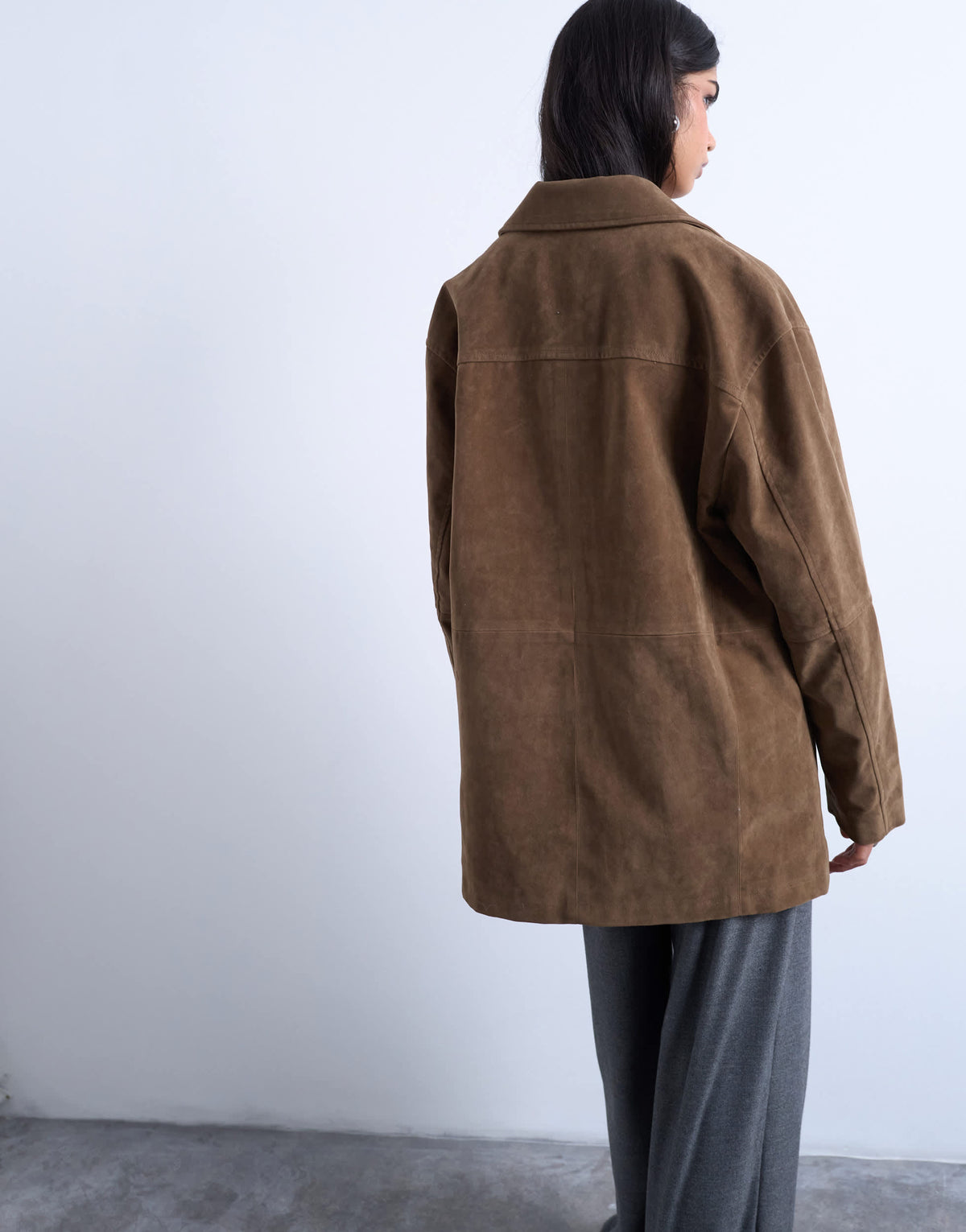 Topshop premium real suede patch pocket boxy jacket in tan
