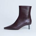 Topshop Narla premium real leather high pin heeled ankle boots in burgundy
