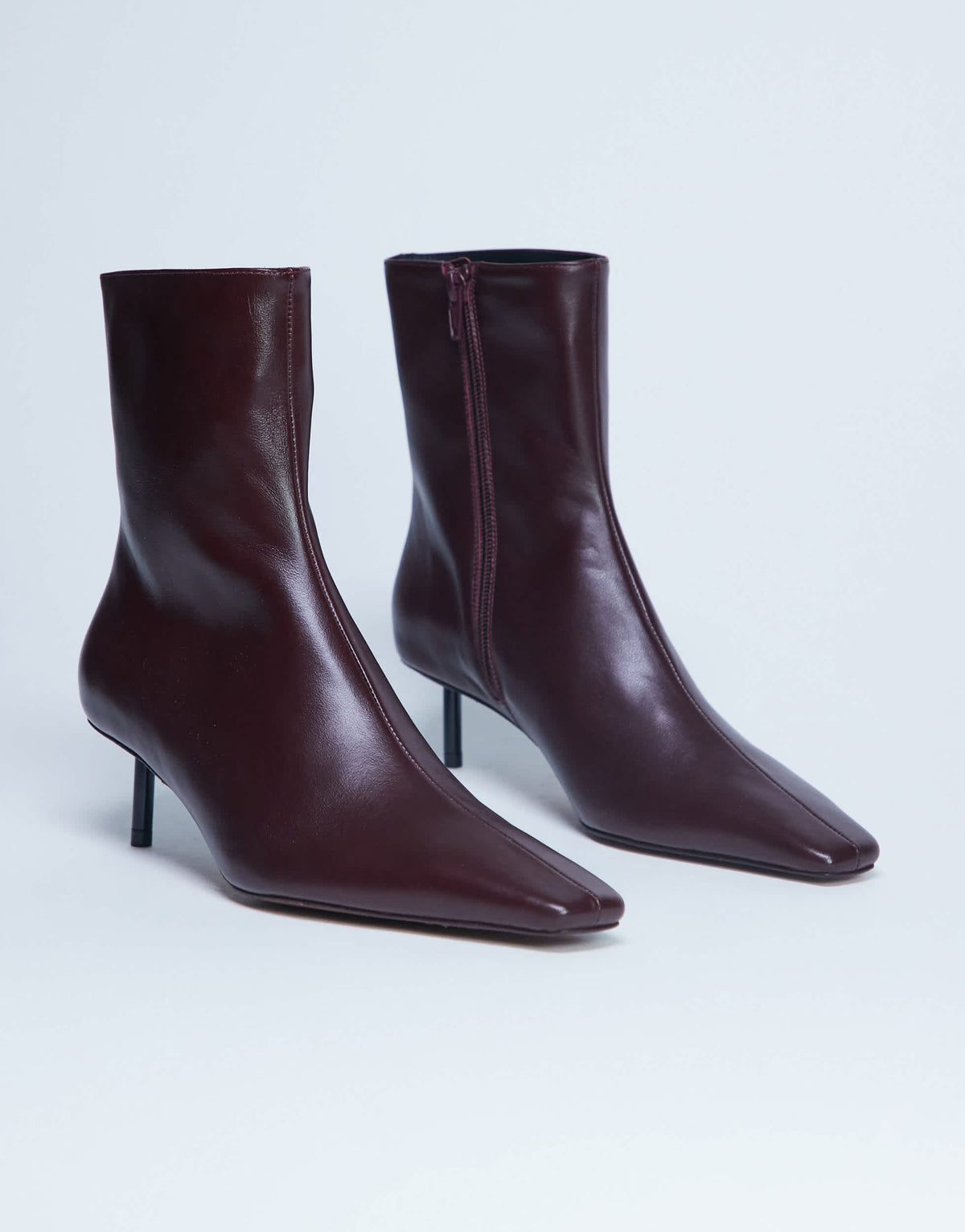 Topshop Narla premium real leather high pin heeled ankle boots in burgundy