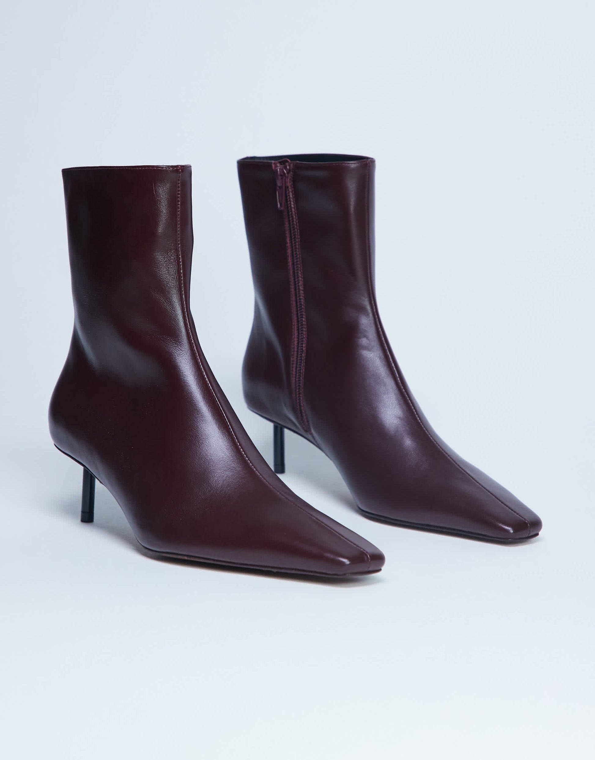 Topshop Narla premium real leather high pin heeled ankle boots in burgundy