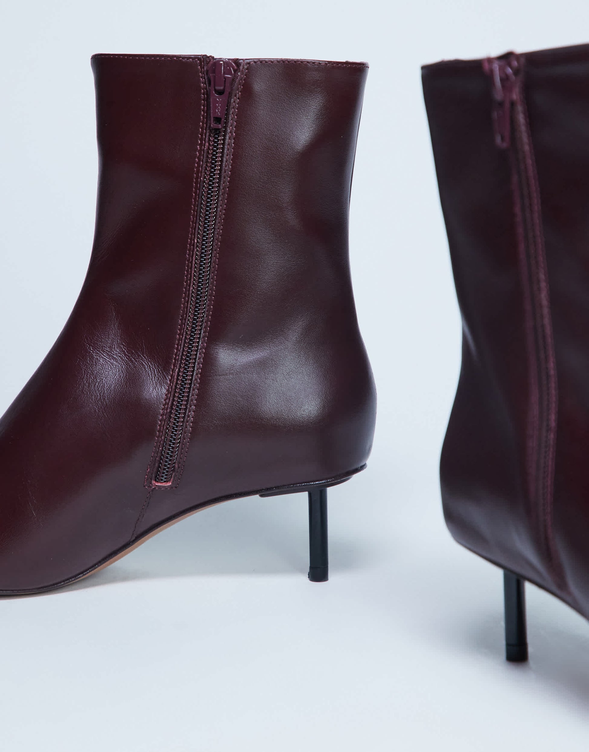 Topshop Narla premium real leather high pin heeled ankle boots in burgundy