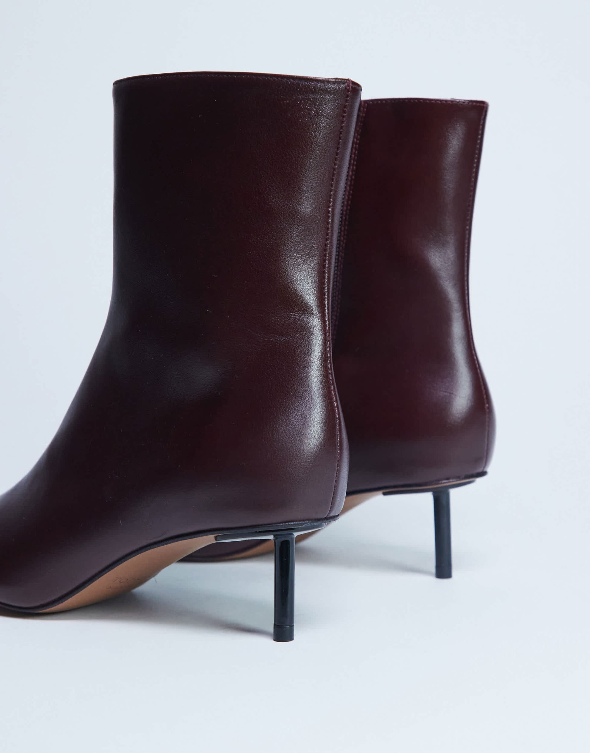 Topshop Narla premium real leather high pin heeled ankle boots in burgundy