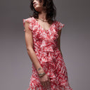Topshop ruffle pintuck mini dress in pink floral