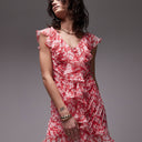 Topshop ruffle pintuck mini dress in pink floral