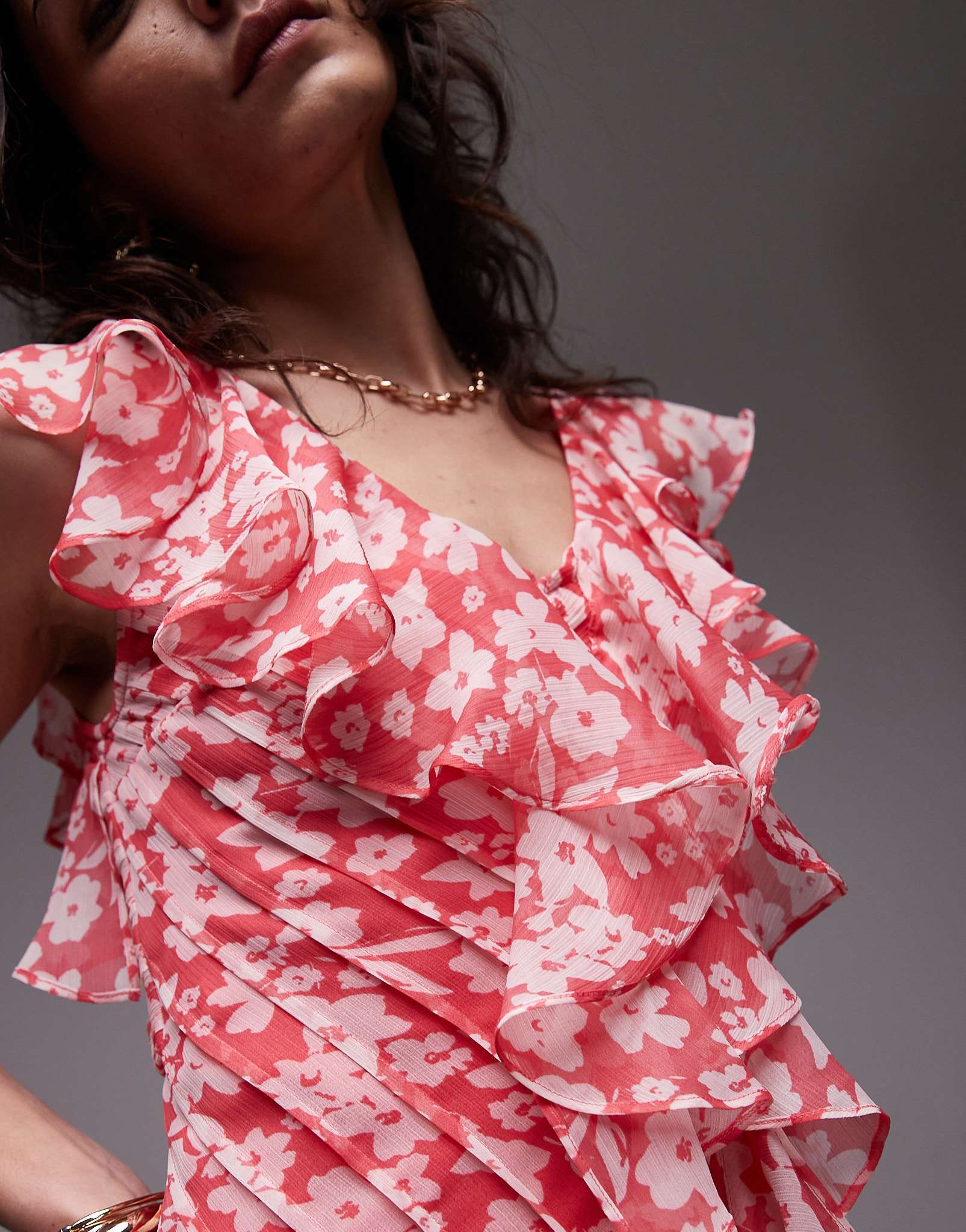 Topshop ruffle pintuck mini dress in pink floral