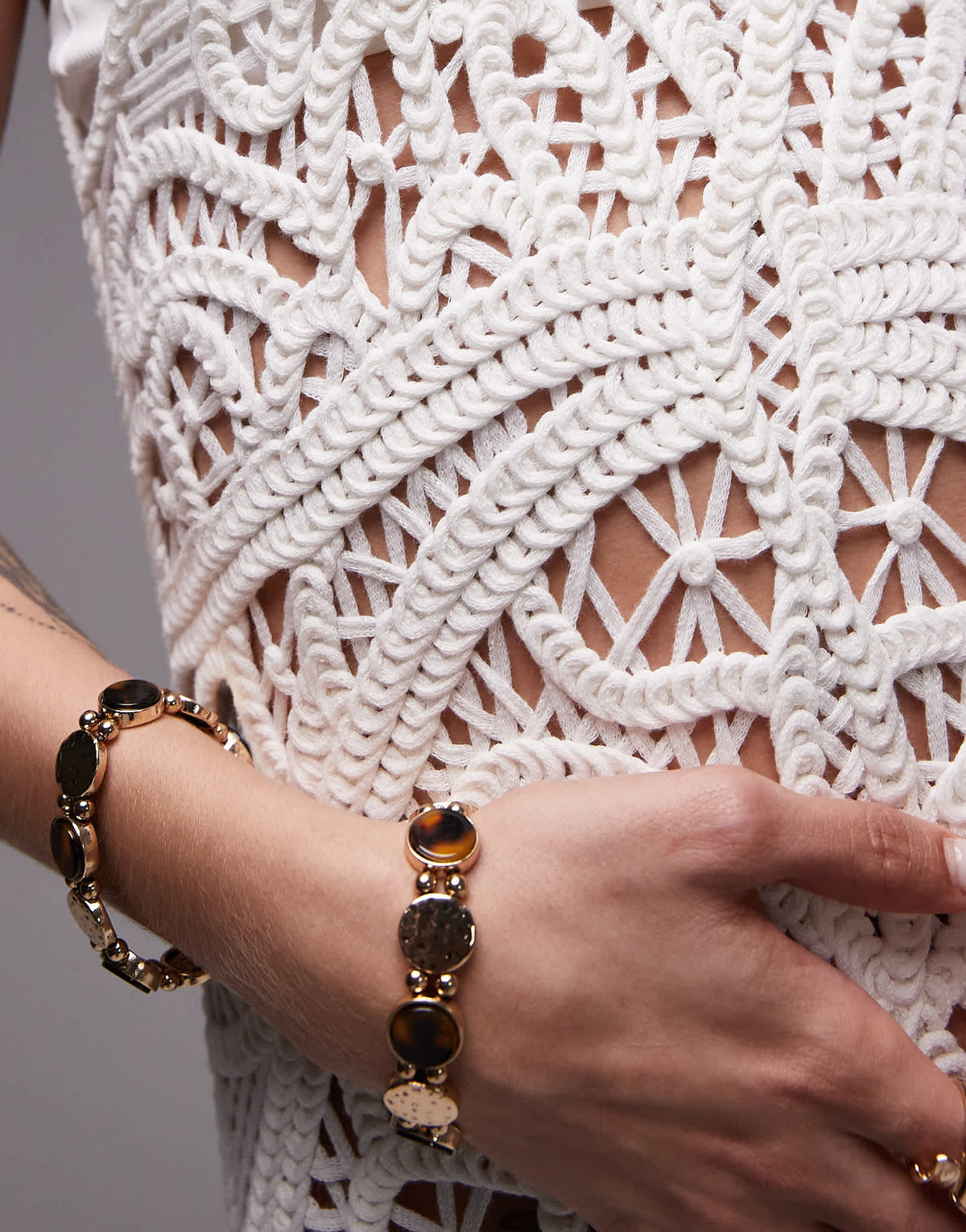 Topshop knitted premium crochet maxi dress in ivory