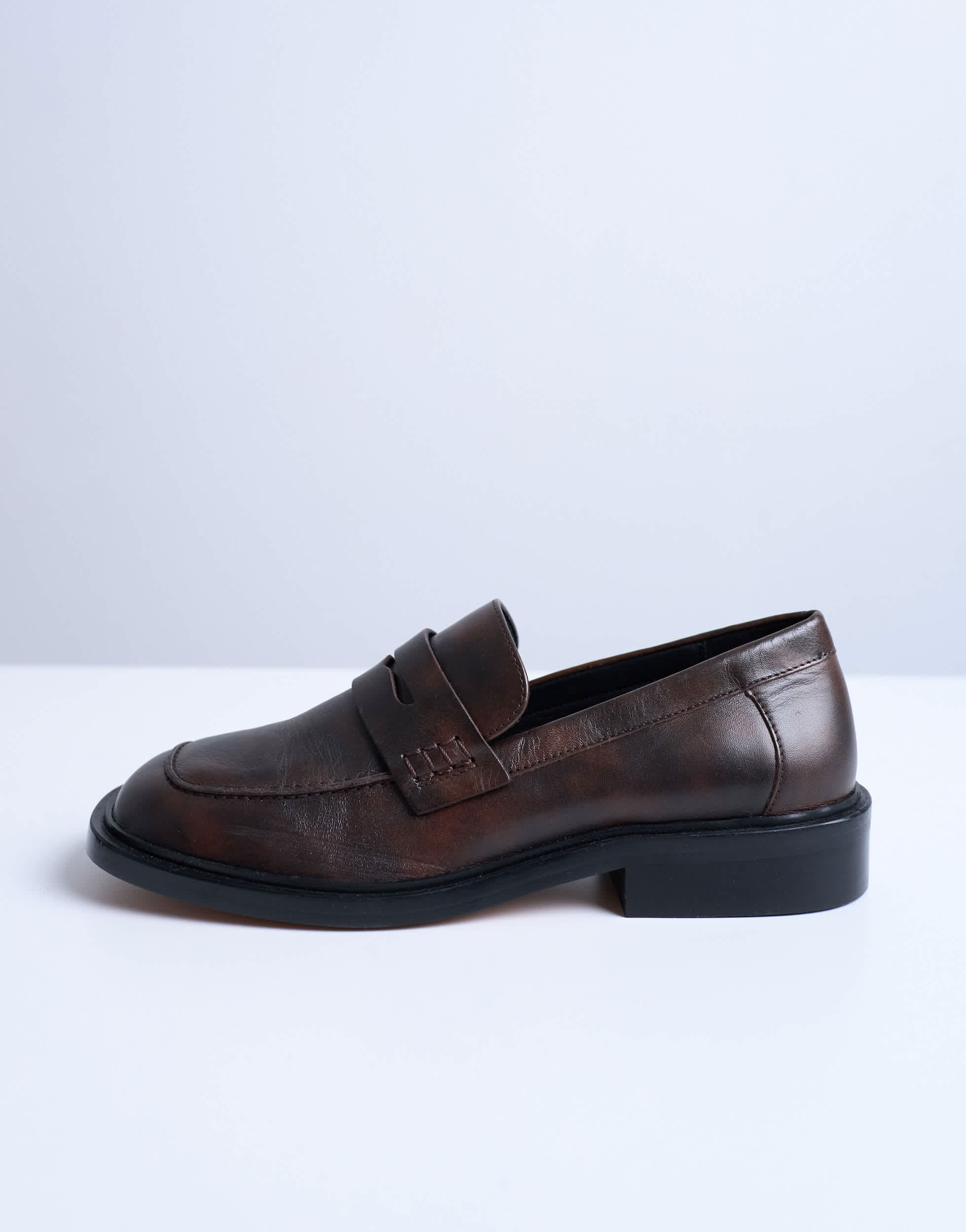 Topshop Cole premium real leather square toe loafers in distressed brown