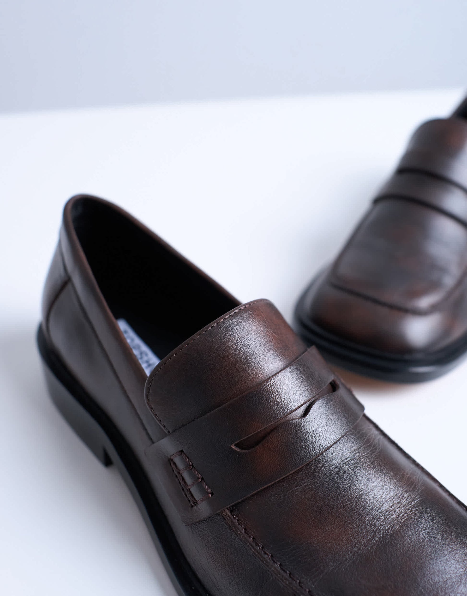 Topshop Cole premium real leather square toe loafers in distressed brown
