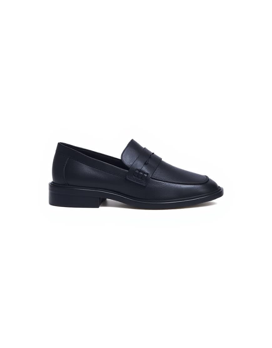 Topshop Cole premium real leather square toe loafers in black