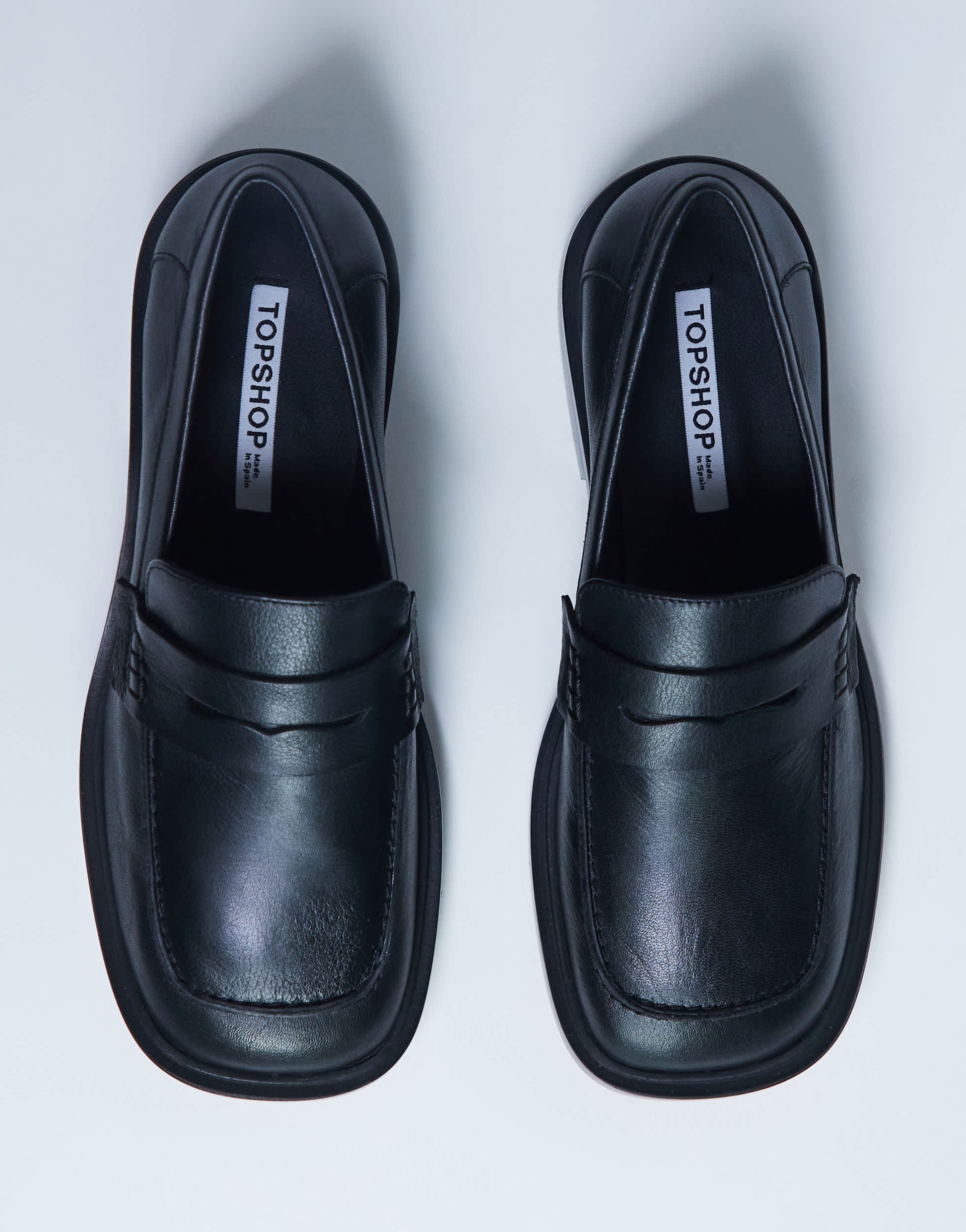 Topshop Cole premium real leather square toe loafers in black