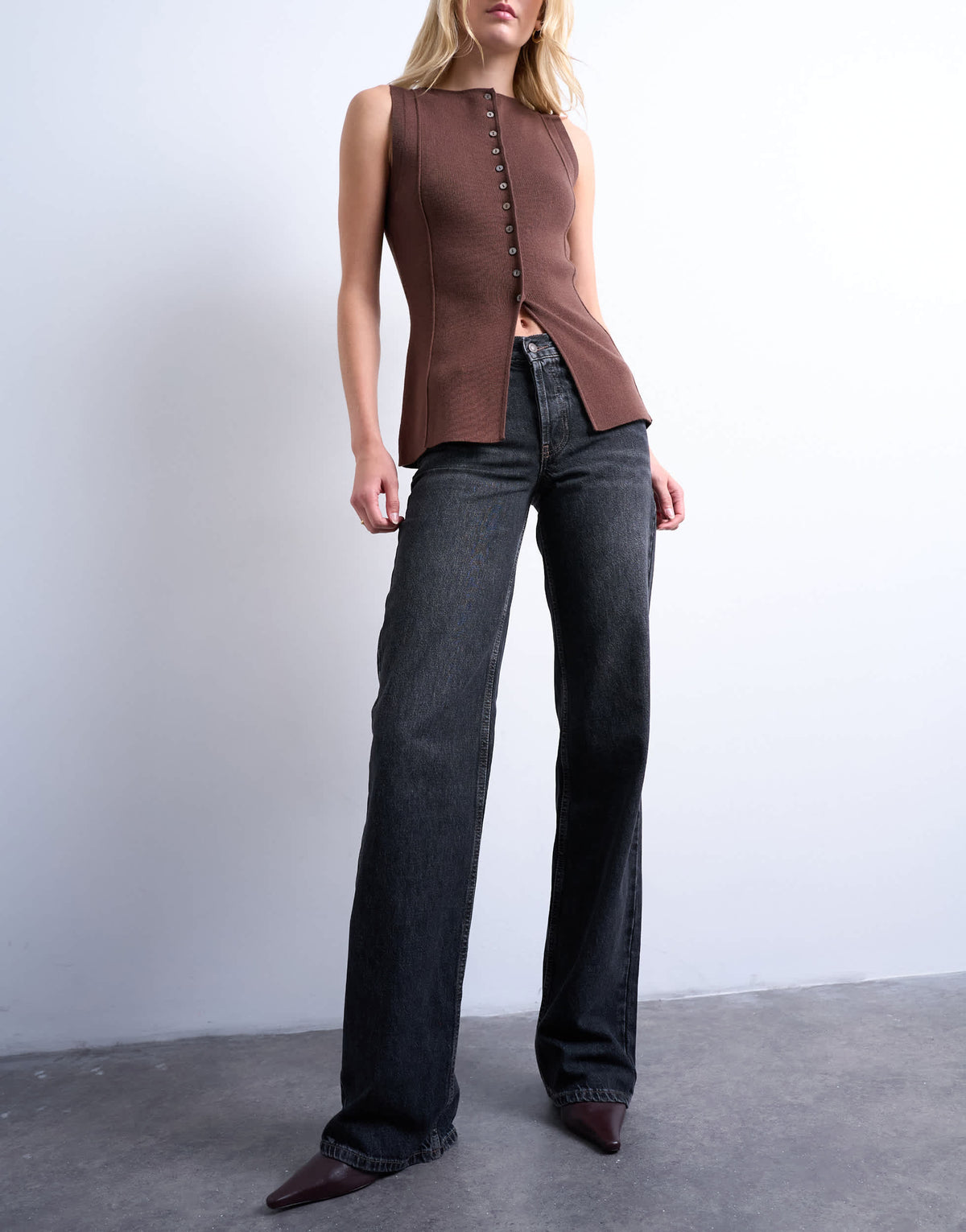 Topshop Tall Ember low rise straight leg jean in washed black