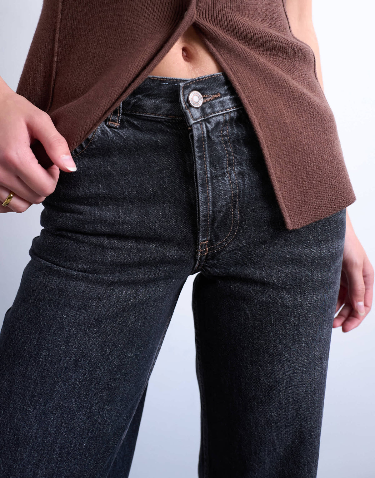 Topshop Tall Ember low rise straight leg jean in washed black