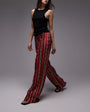 Topshop stripe plisse wide leg trouser in red