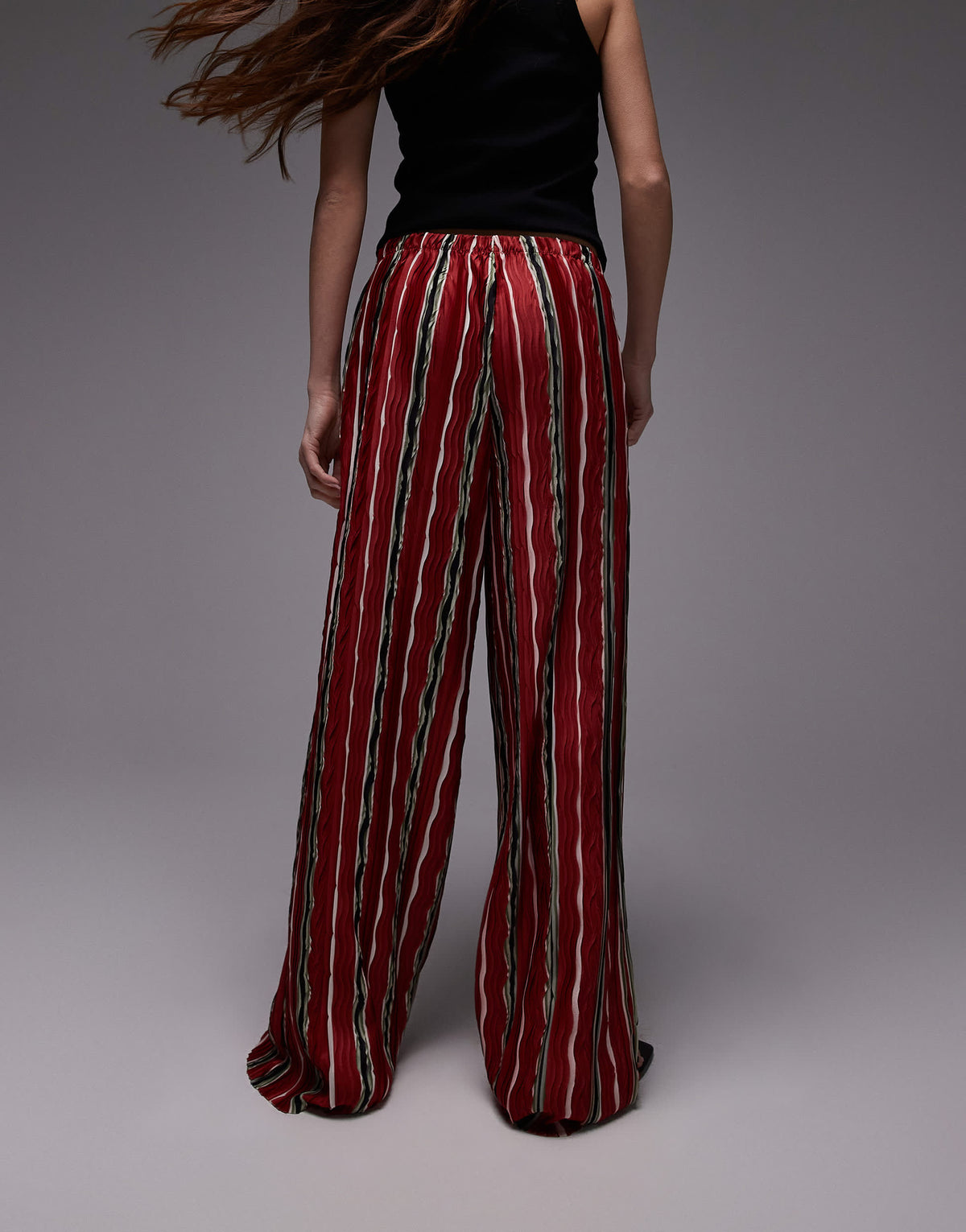 Topshop stripe plisse wide leg trouser in red