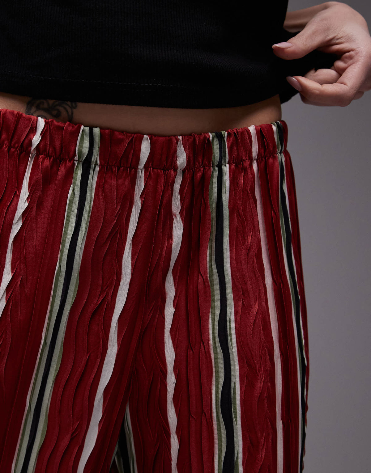 Topshop stripe plisse wide leg trouser in red