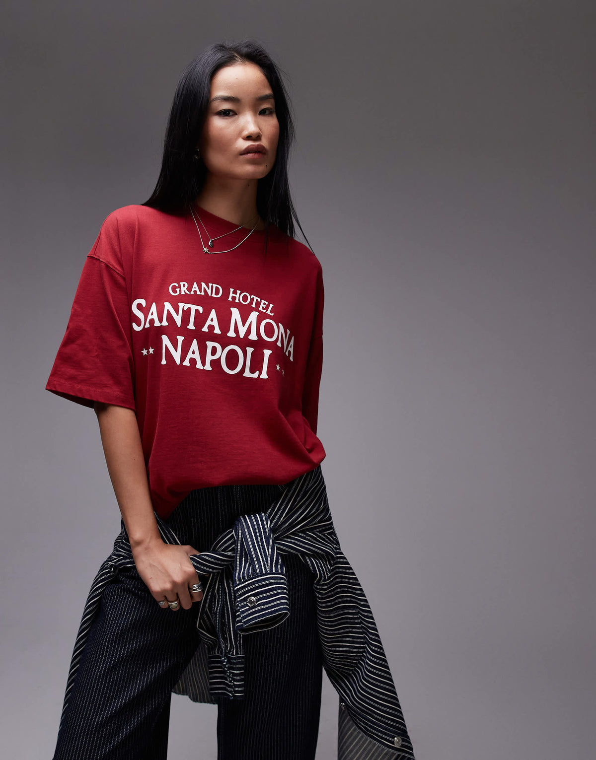 Topshop graphic Santa Mona Napoli oversized tee in red