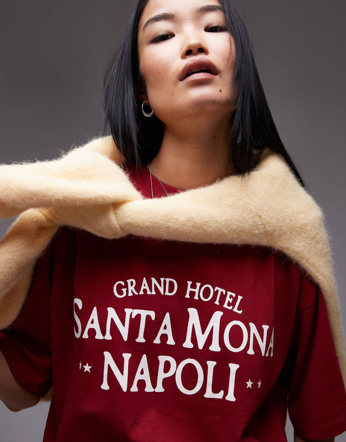 Topshop graphic Santa Mona Napoli oversized tee in red