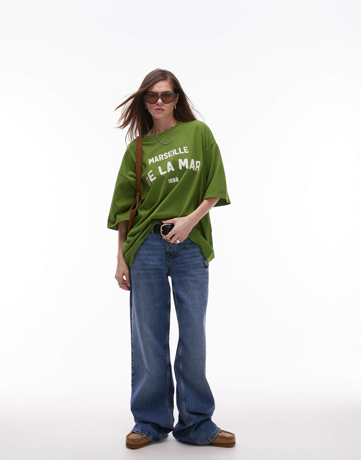 Topshop graphic De La Mar oversized tee in green