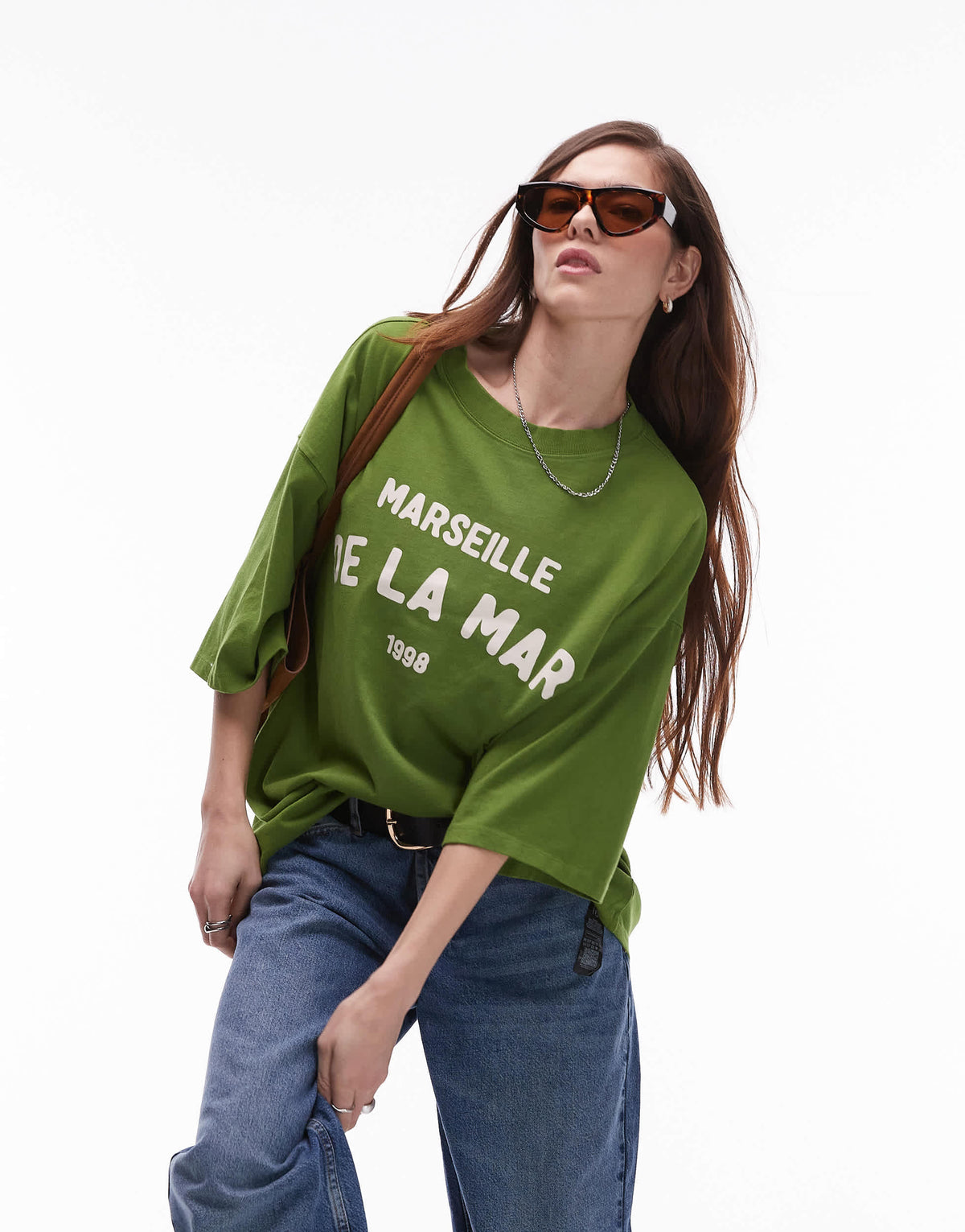 Topshop graphic De La Mar oversized tee in green