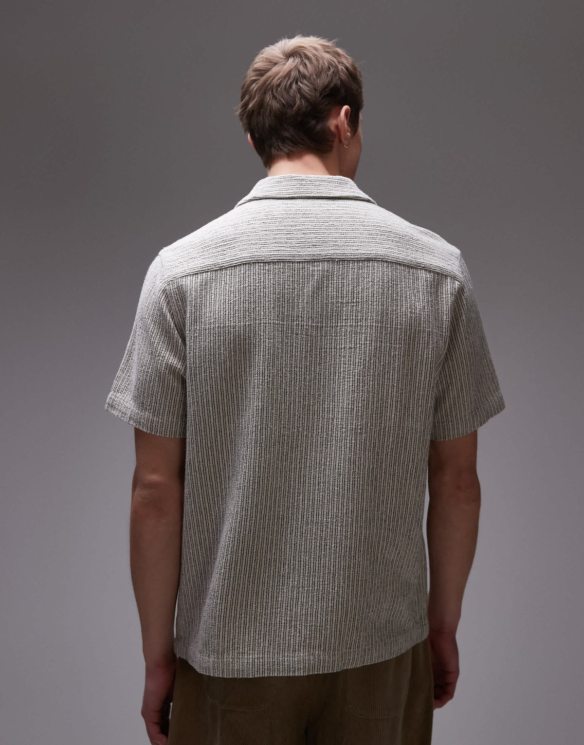 Topman short sleeve textured stripe shirt in stone