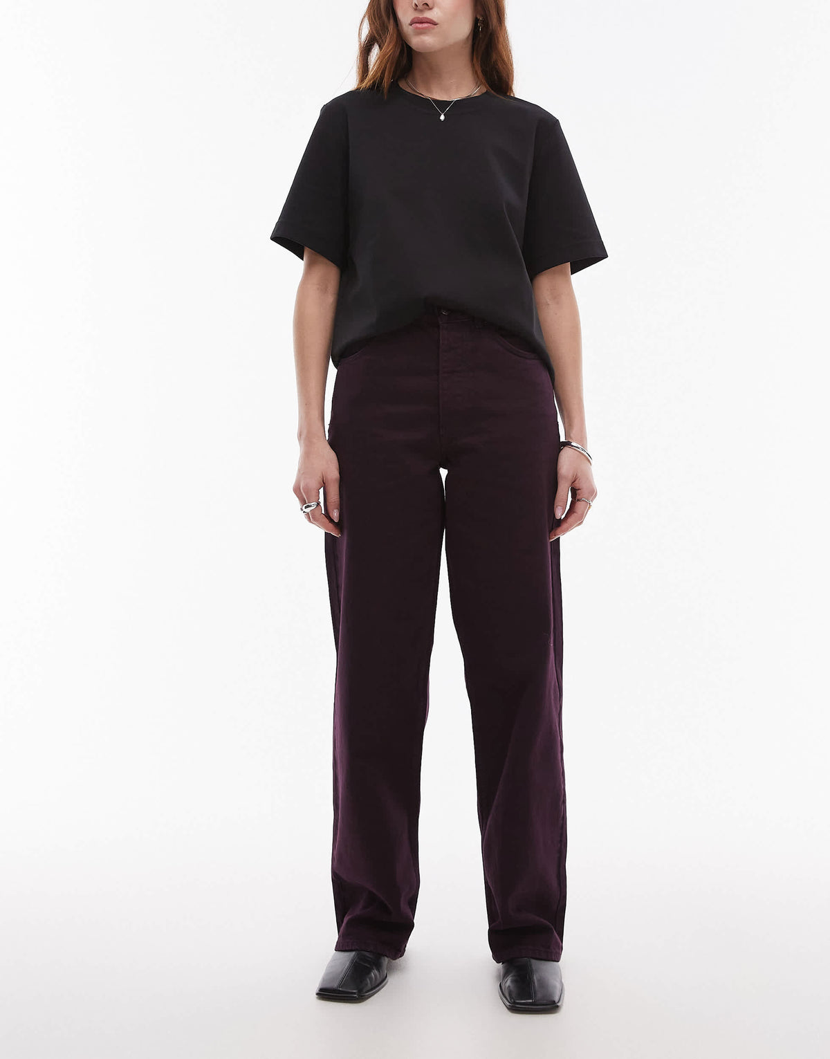 Topshop mid rise loose fit jean in oxblood