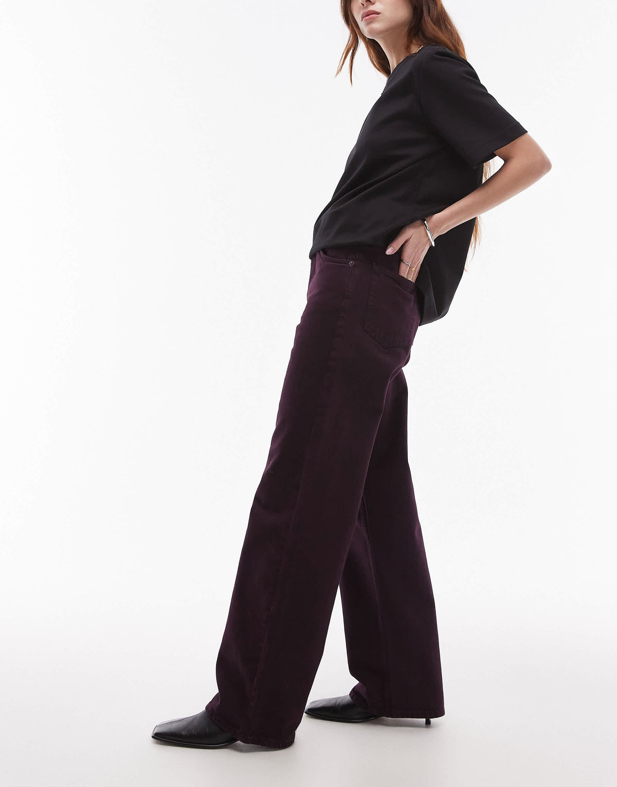 Topshop mid rise loose fit jean in oxblood