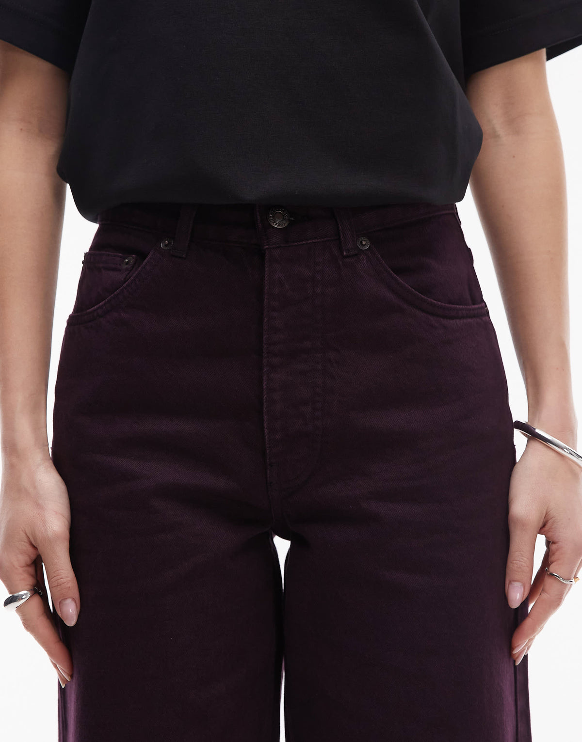 Topshop mid rise loose fit jean in oxblood