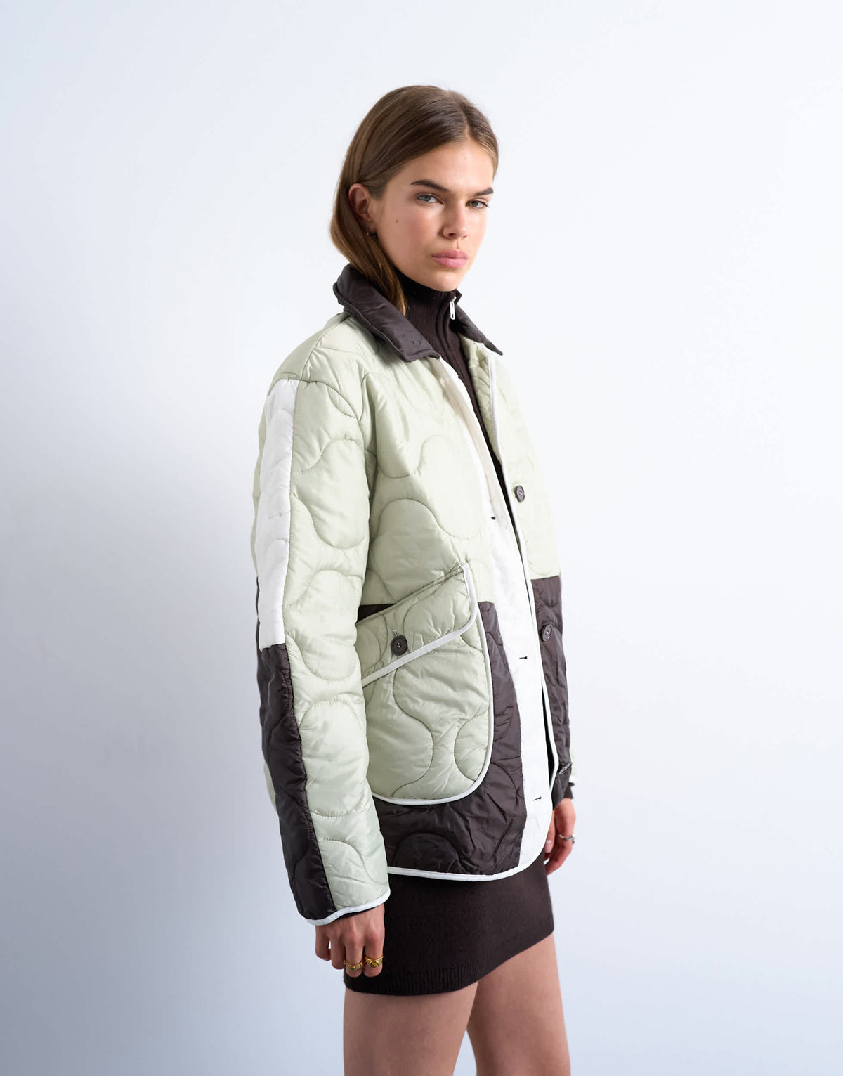 Topshop patchwork quilted liner jacket in multi